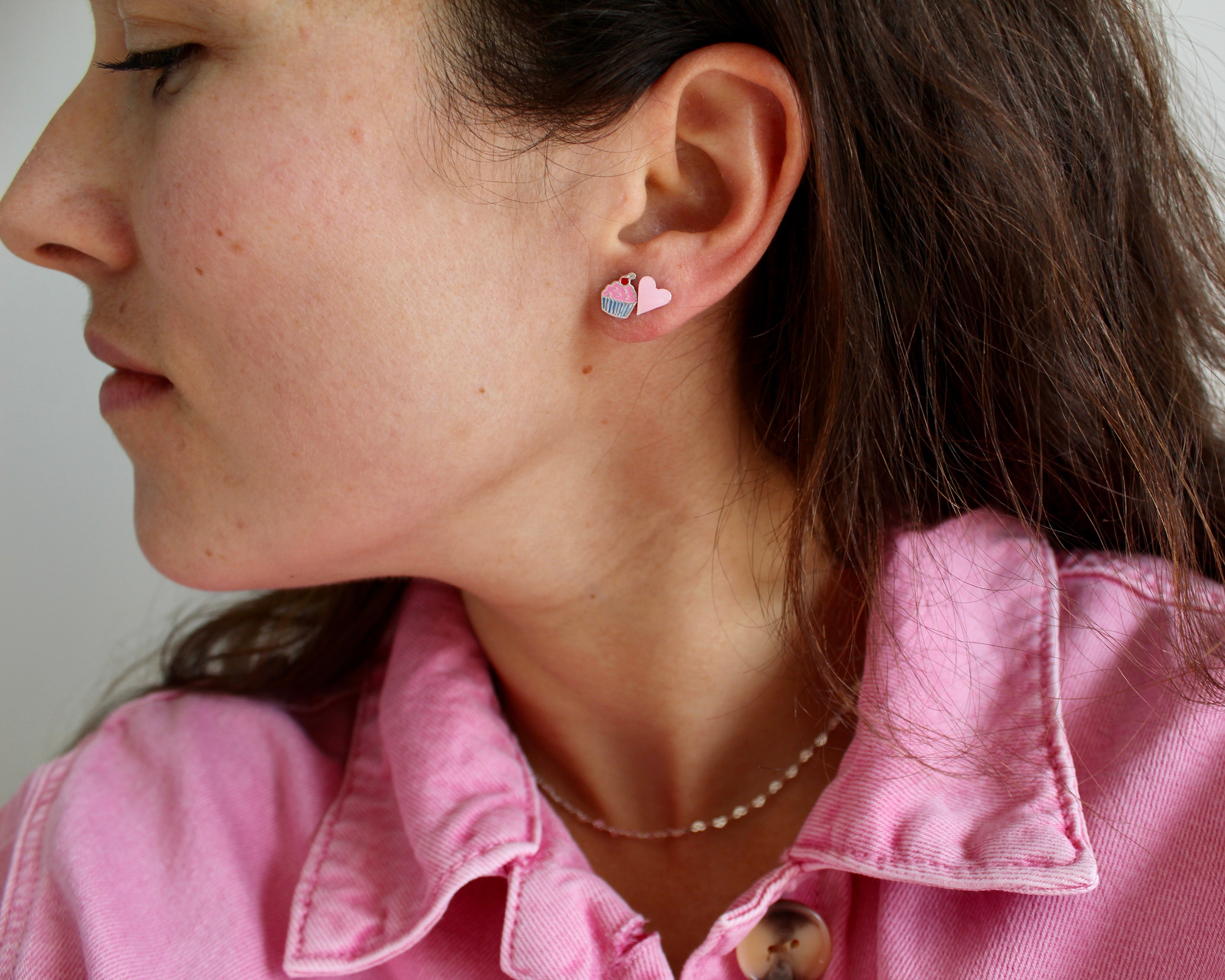 COEUR, boucle d'oreille argent sterling, émail, vert.