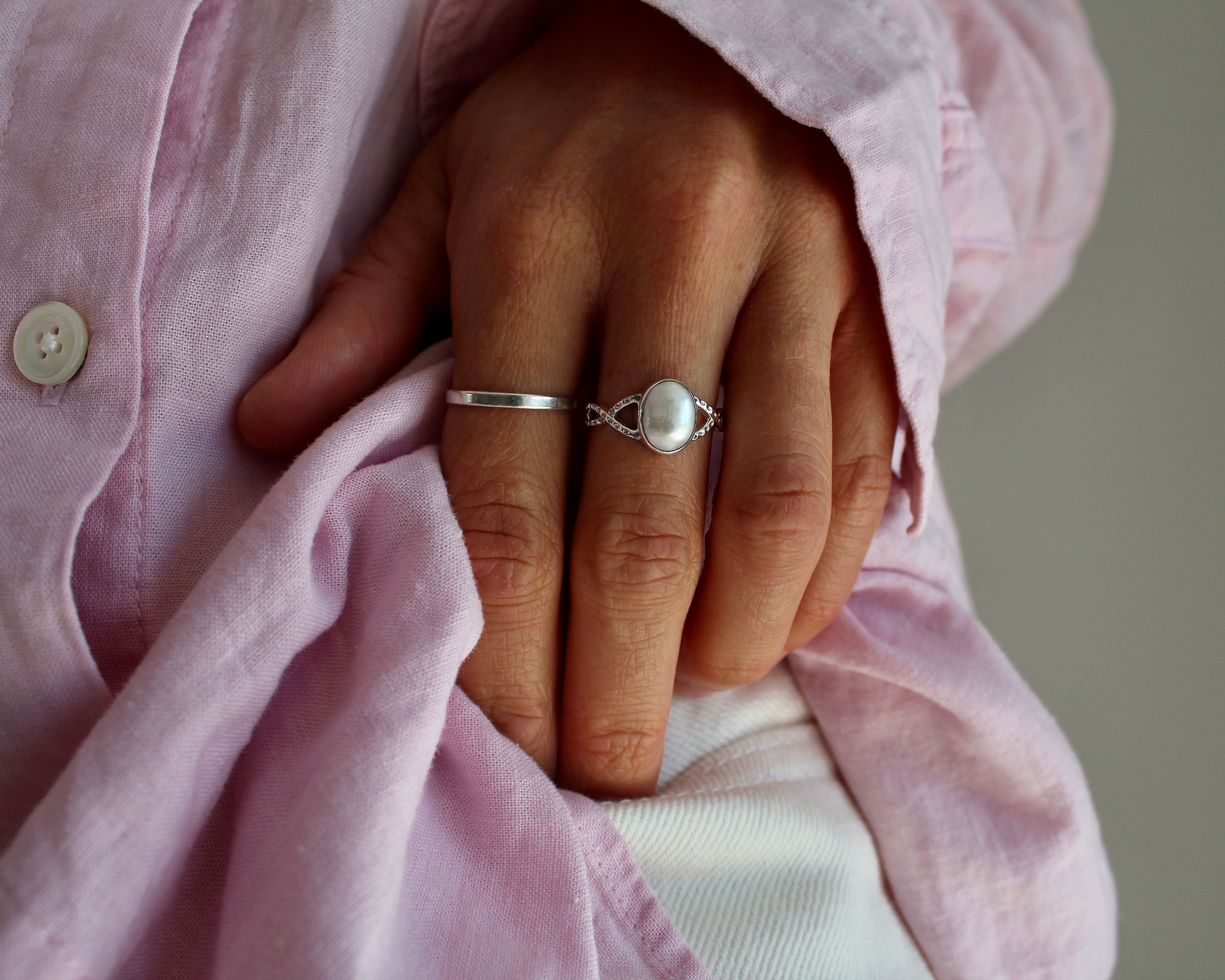 NOBLE, bague argent sterling & pierre semi-précieuse, perle.