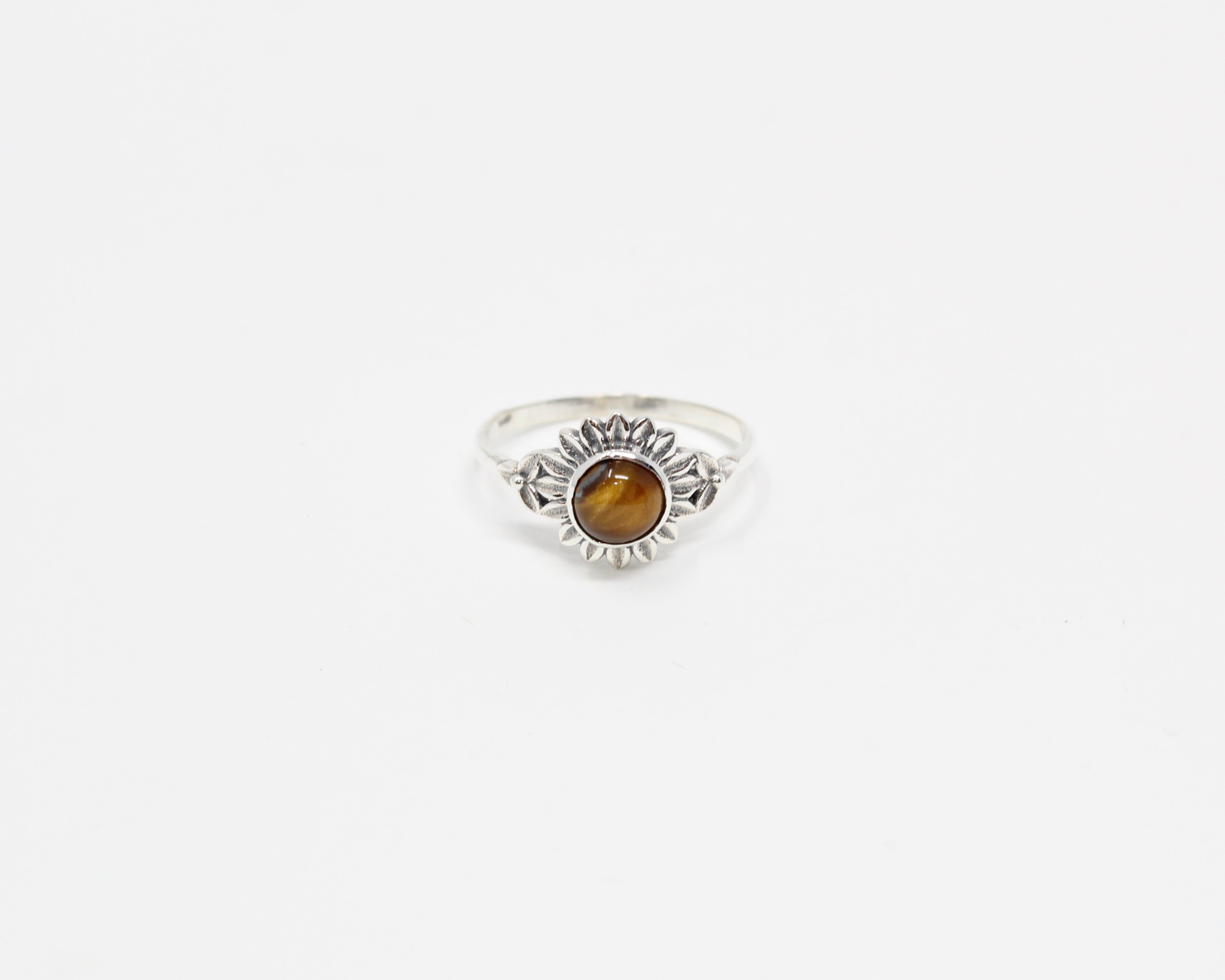 SOLITAIRE, bague argent sterling et pierre semi-précieuse, oeil-de-tigre.