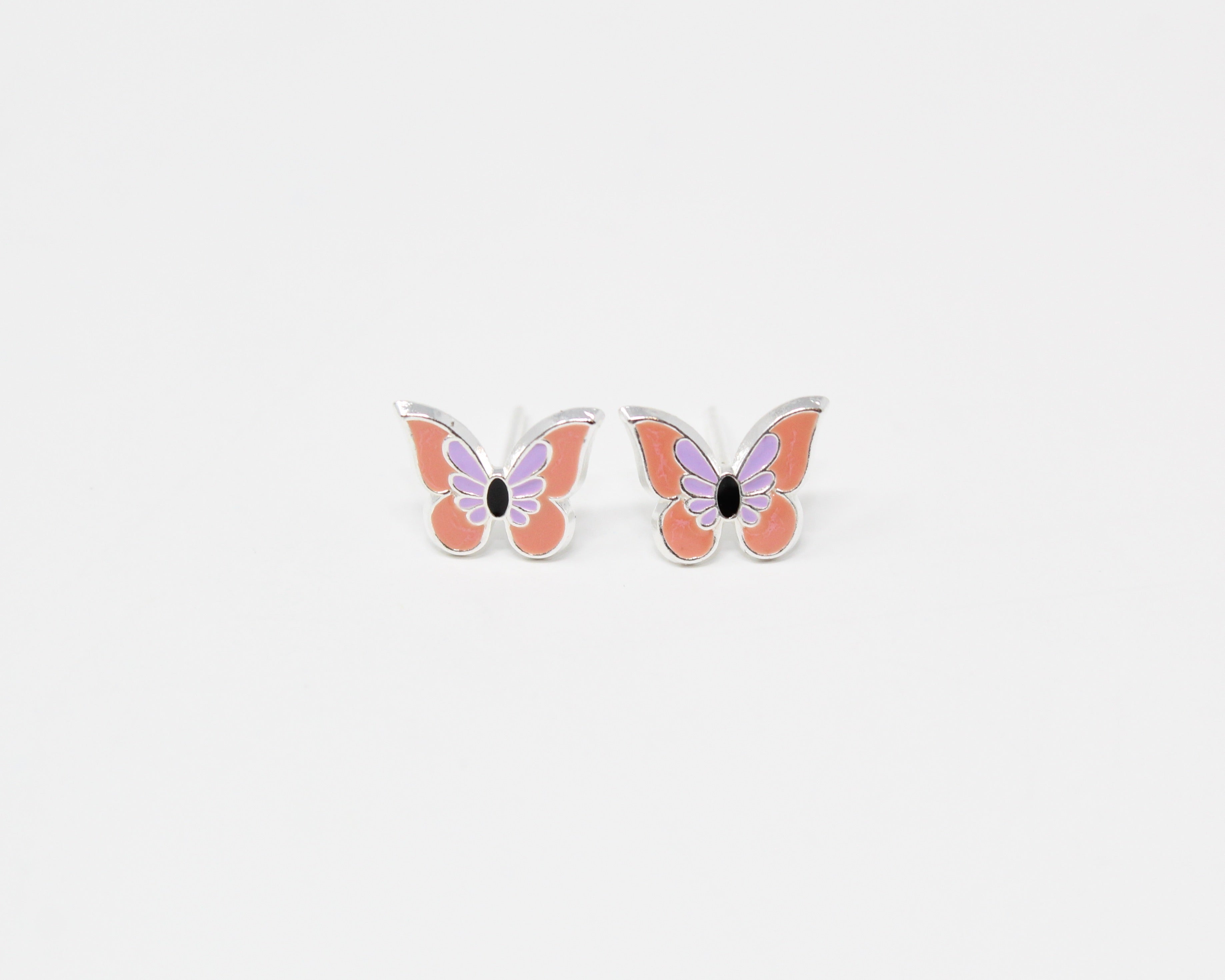PAPILLON, boucle d'oreille argent sterling, émail, orange.
