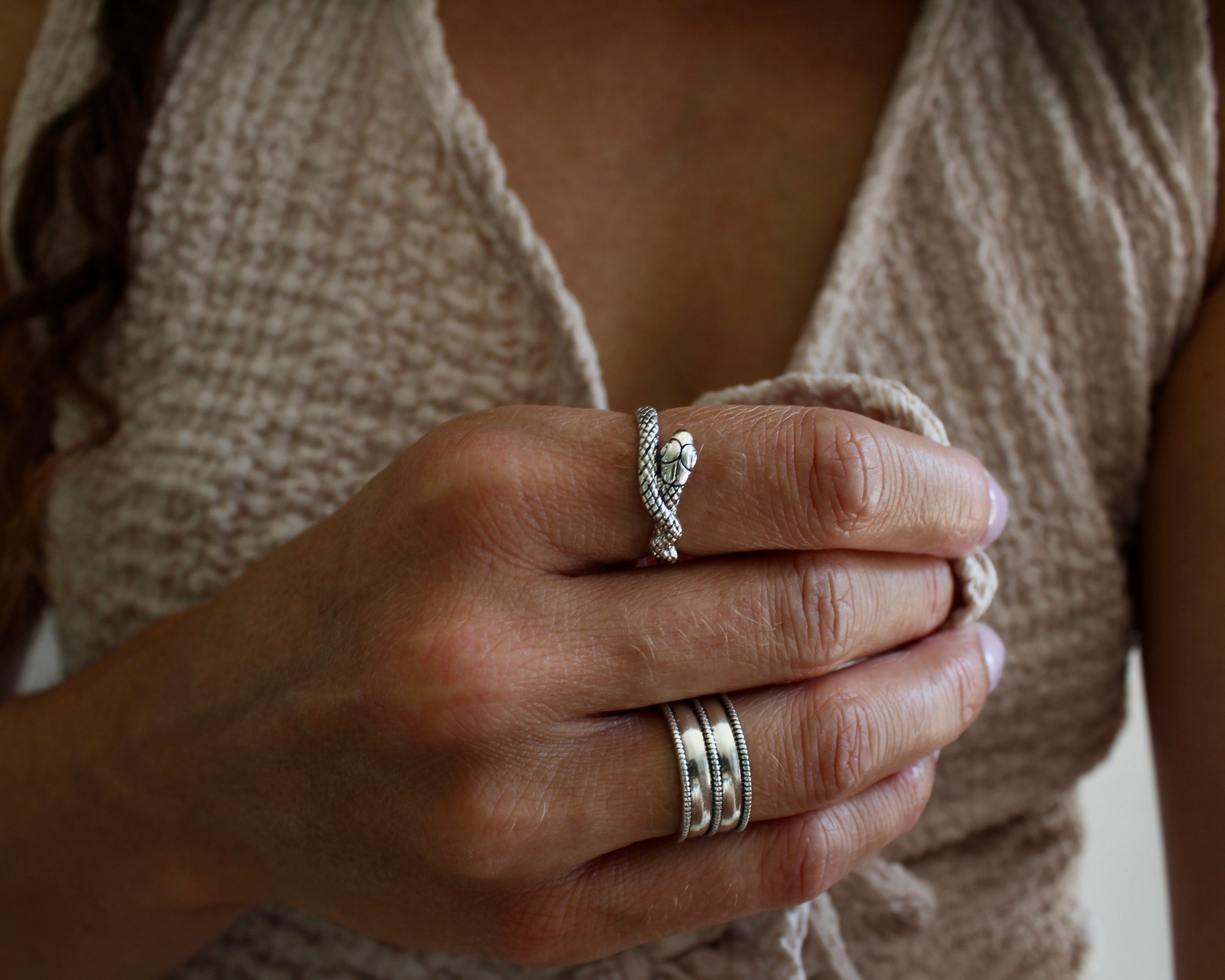 PYTHON, bague argent sterling.
