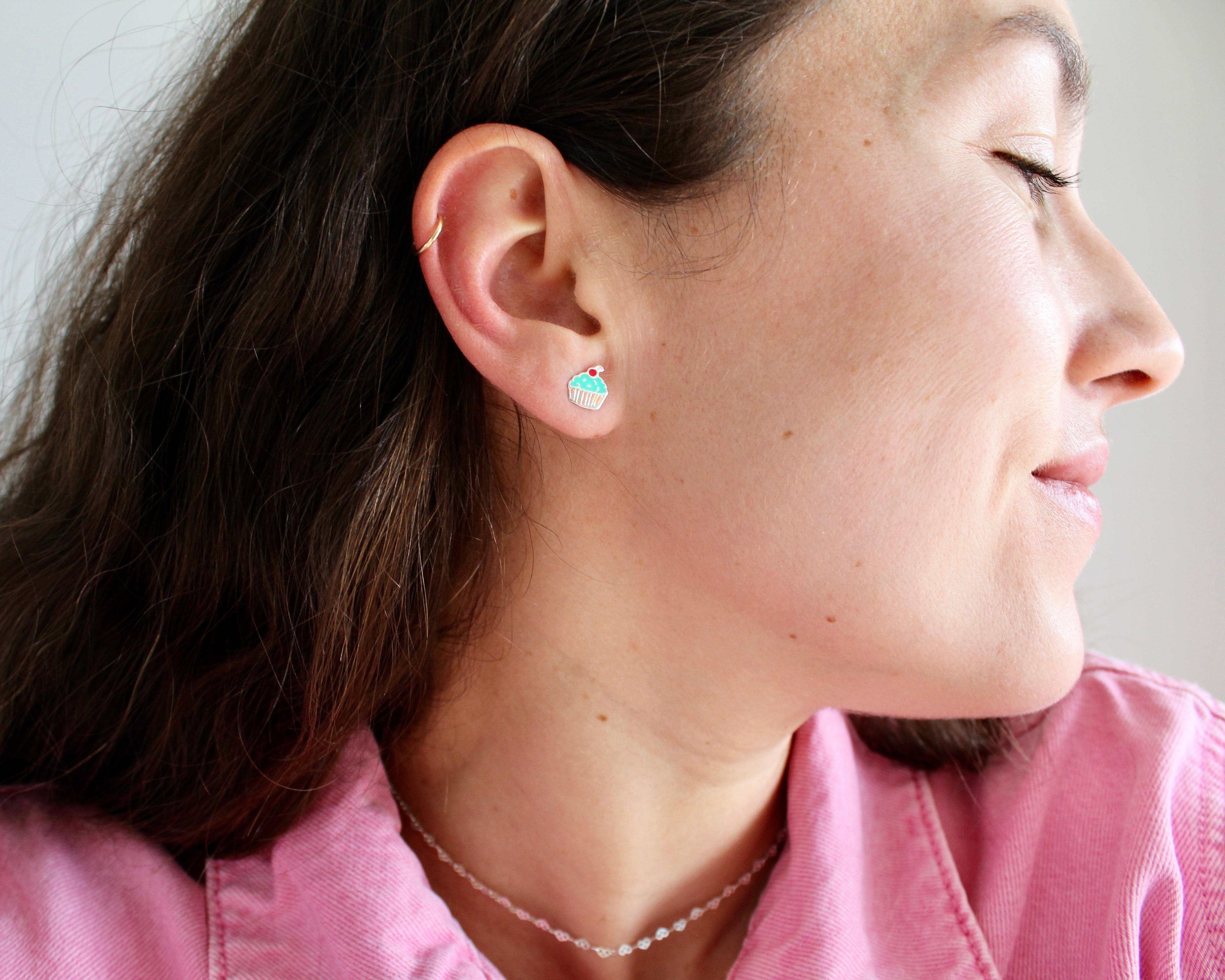 CUPCAKE, boucle d'oreille argent sterling, émail.