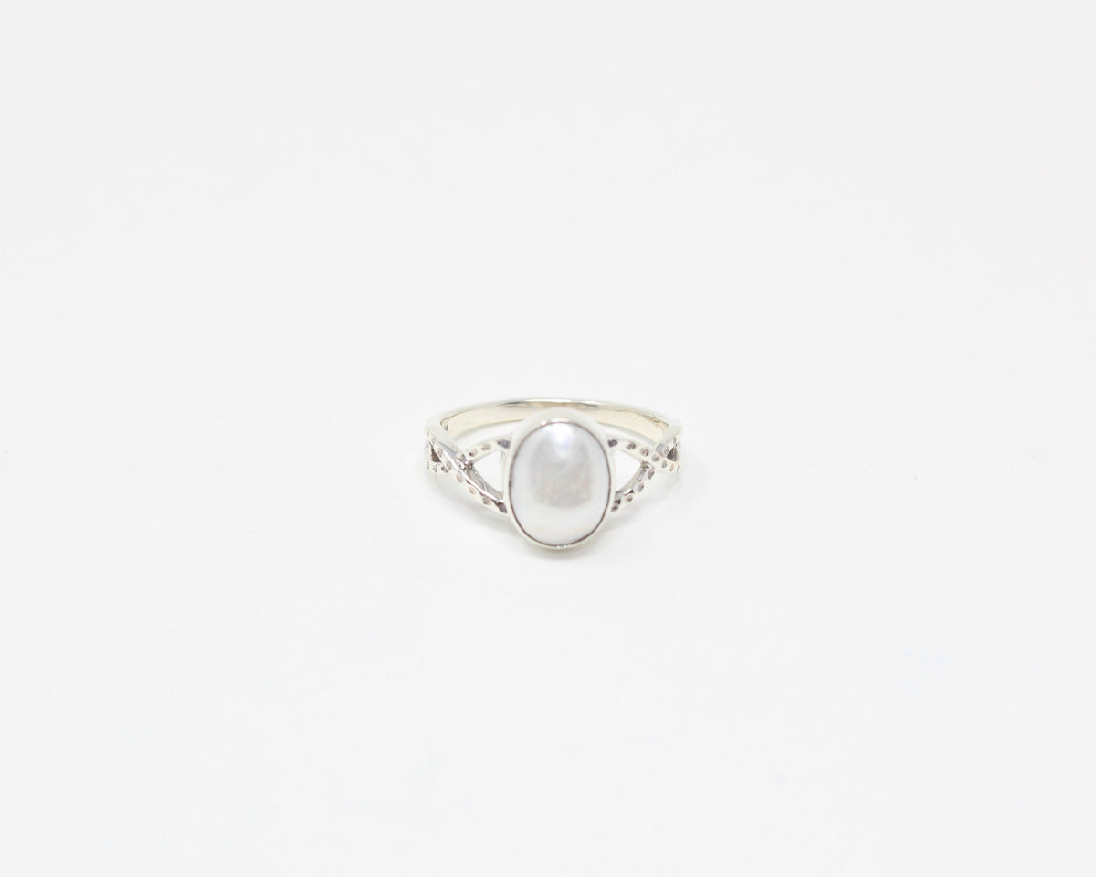 NOBLE, bague argent sterling & pierre semi-précieuse, perle.