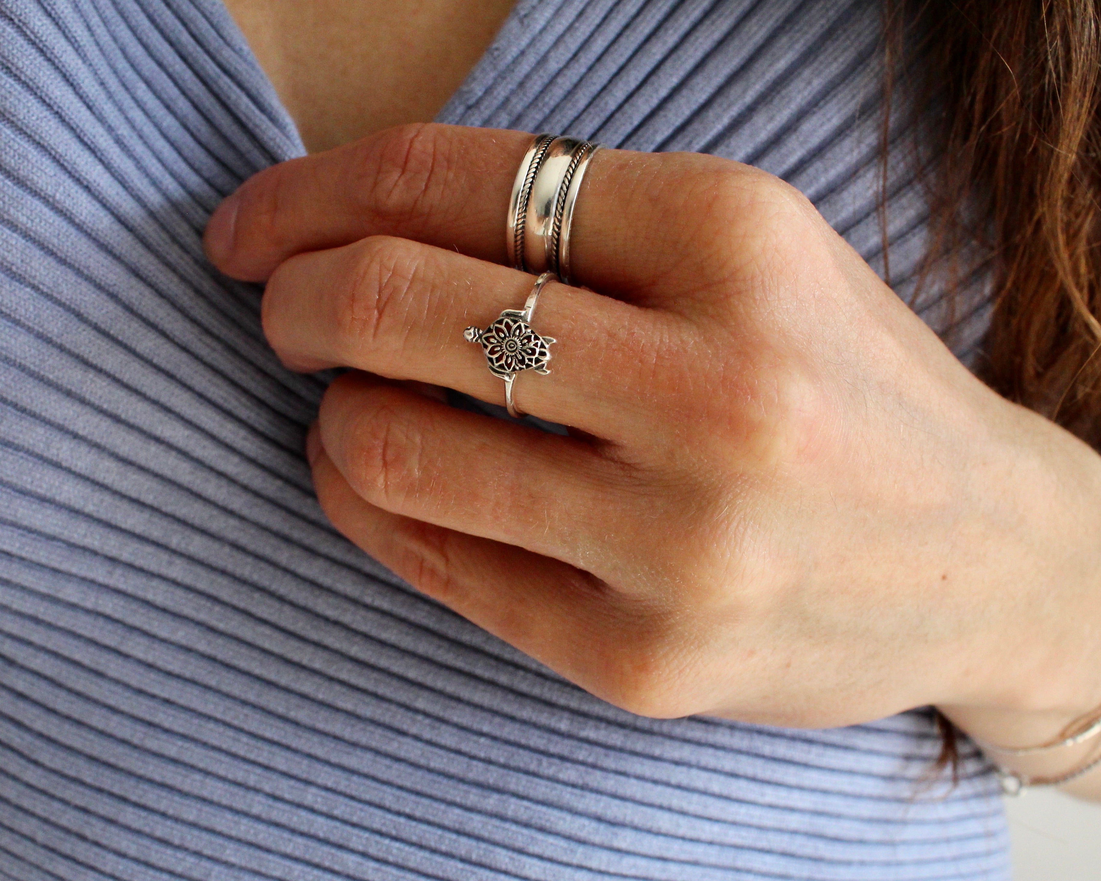 TORTUE, bague argent sterling.