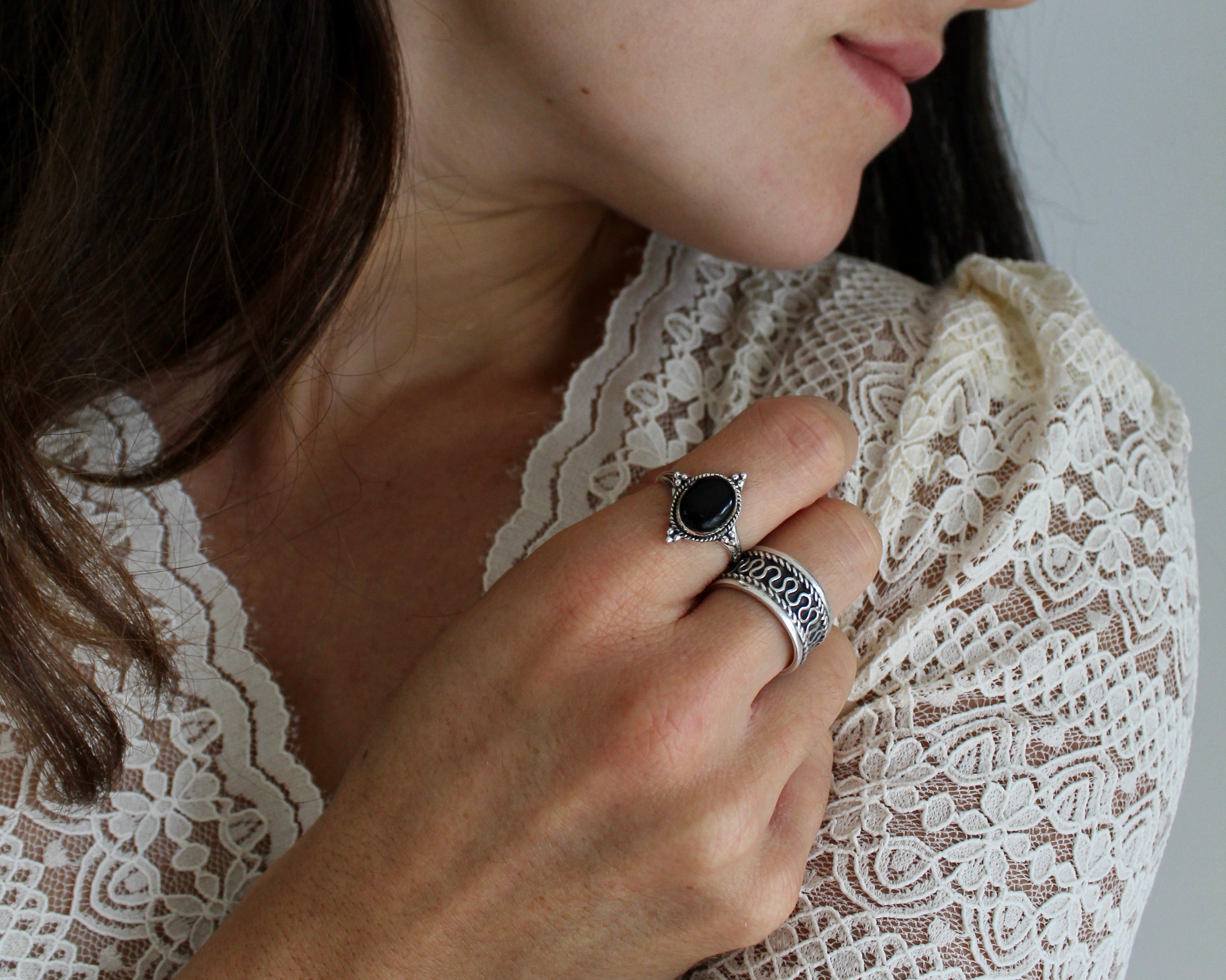 CHANCE, bague argent sterling et pierre semi-précieuse, onyx.