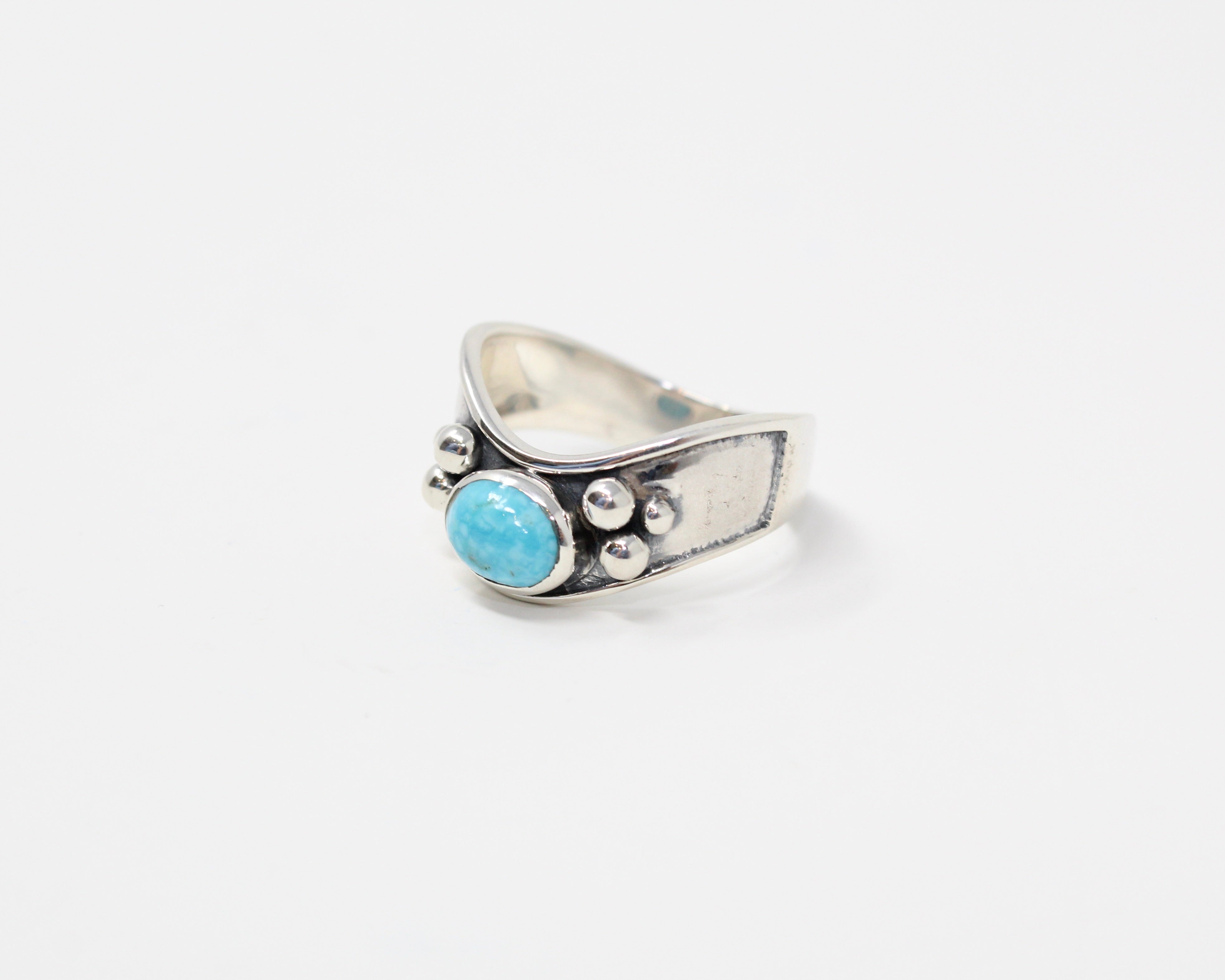 BANGRAK, bague argent sterling et turquoise, pierre semi-précieuse.