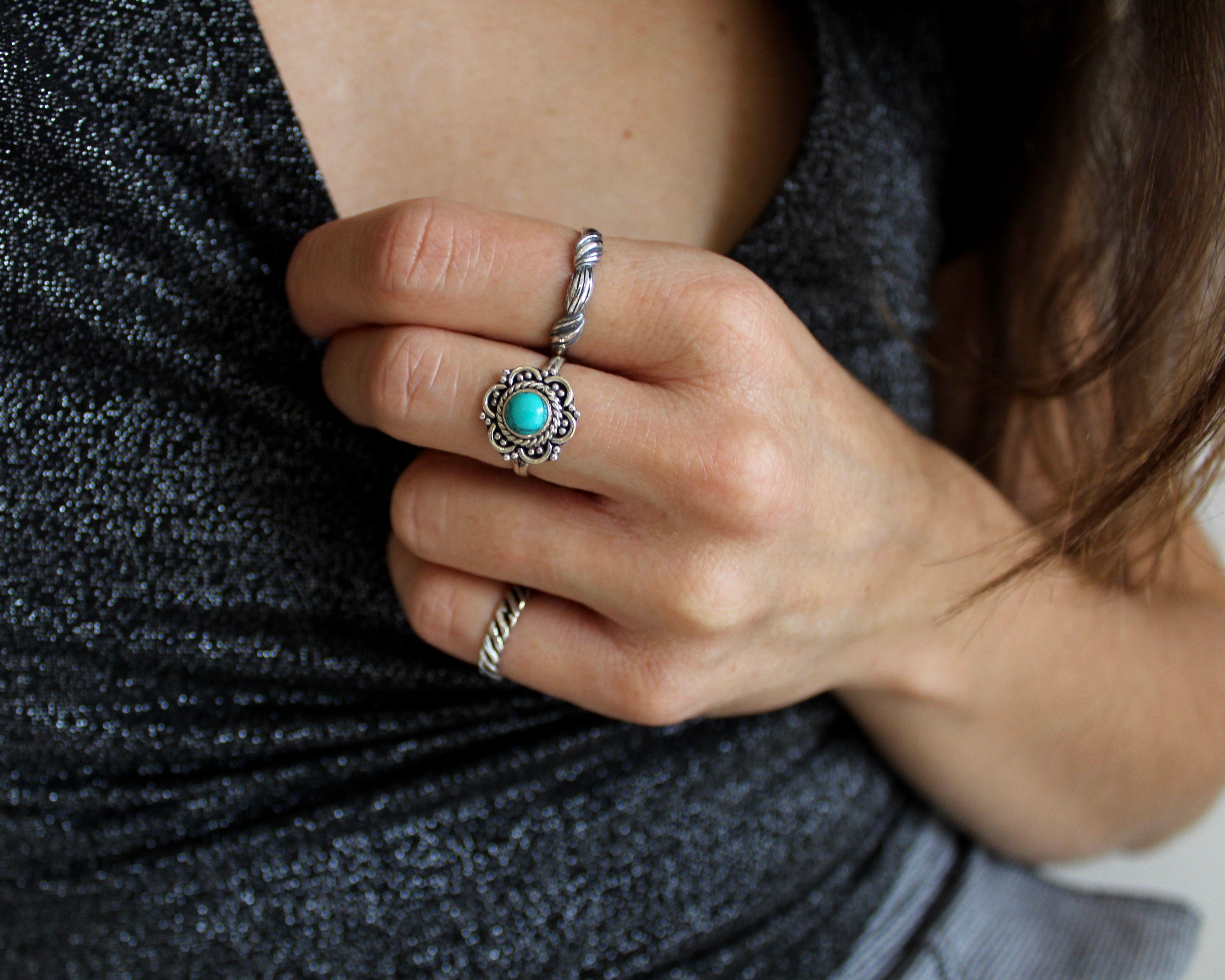AUTHENTICITÉ, bague argent sterling, pierre semi-précieuse, turquoise.
