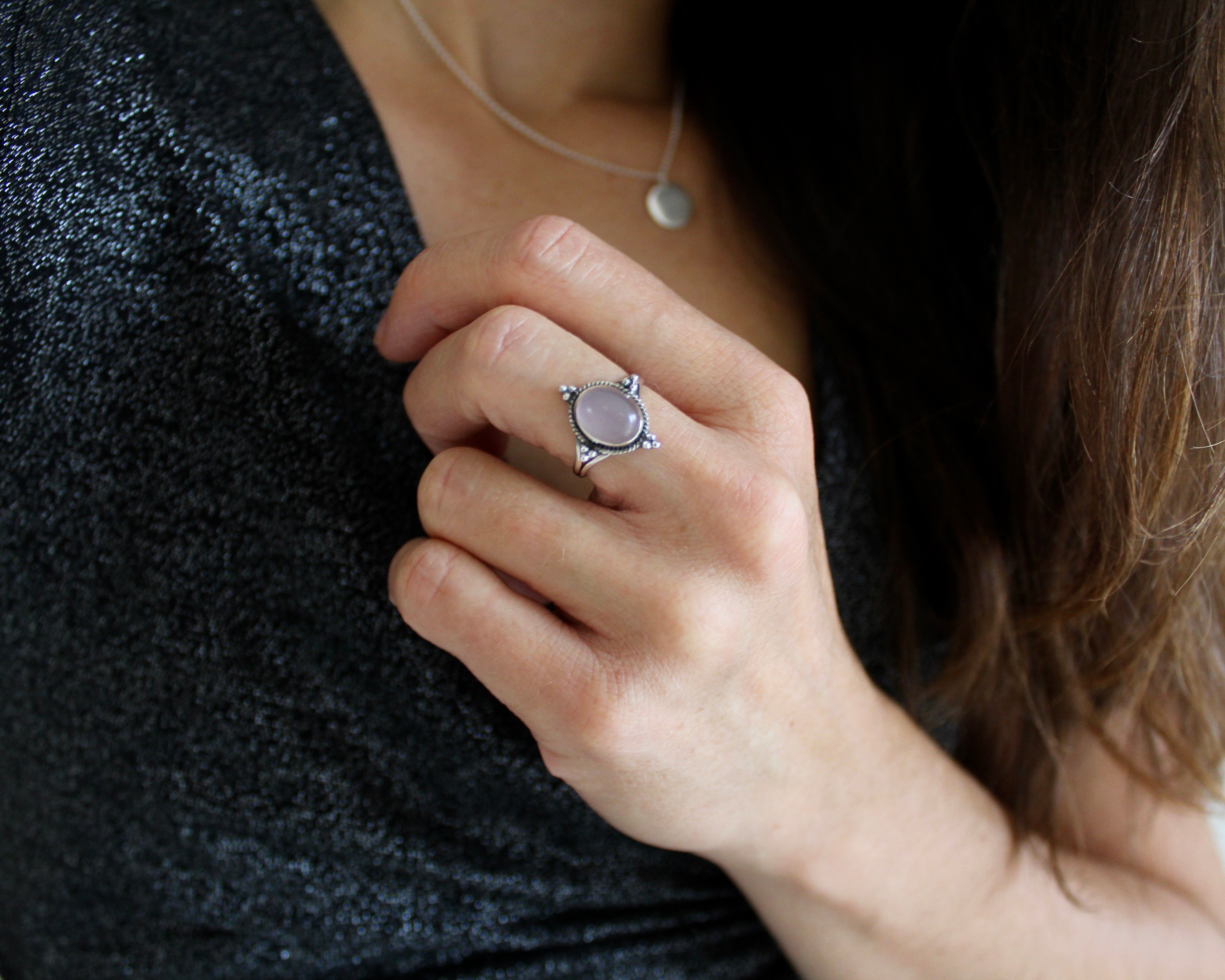 CHANCE, bague argent sterling et pierre semi-précieuse, quartz rose.