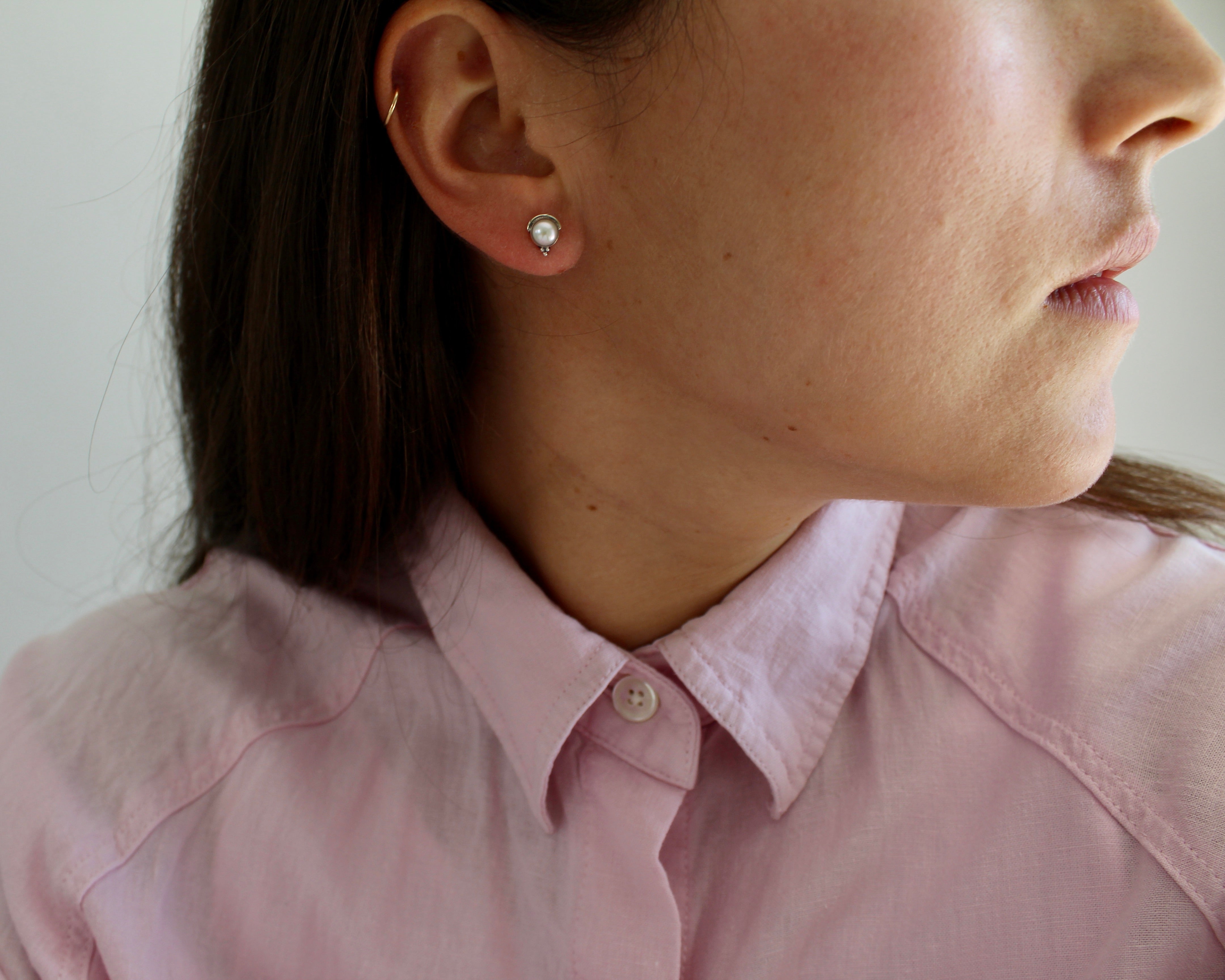 FINESSE, boucle d'oreille argent sterling et pierre semi-précieuse, perle.