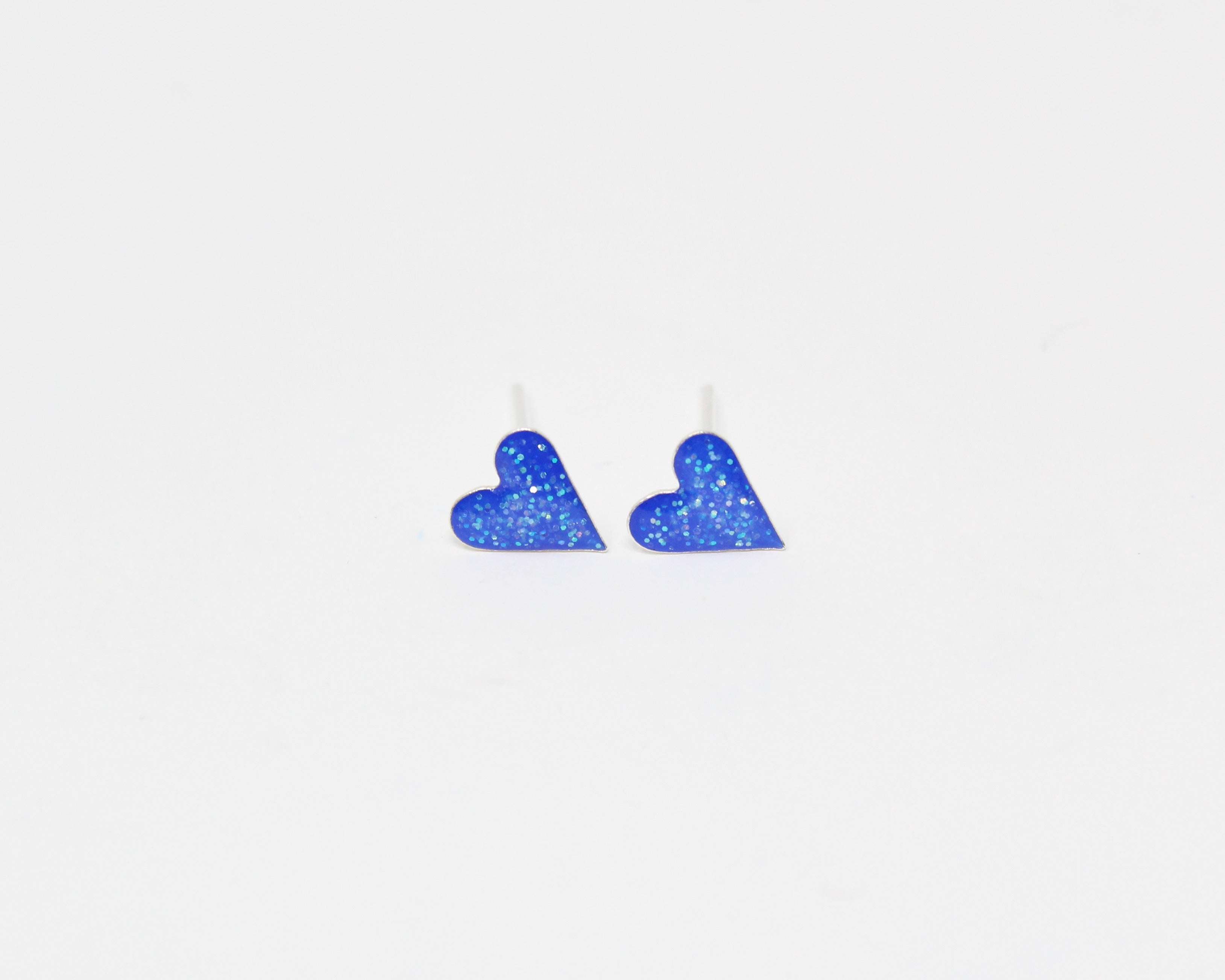 COEUR, boucle d'oreille argent sterling, émail, bleu.