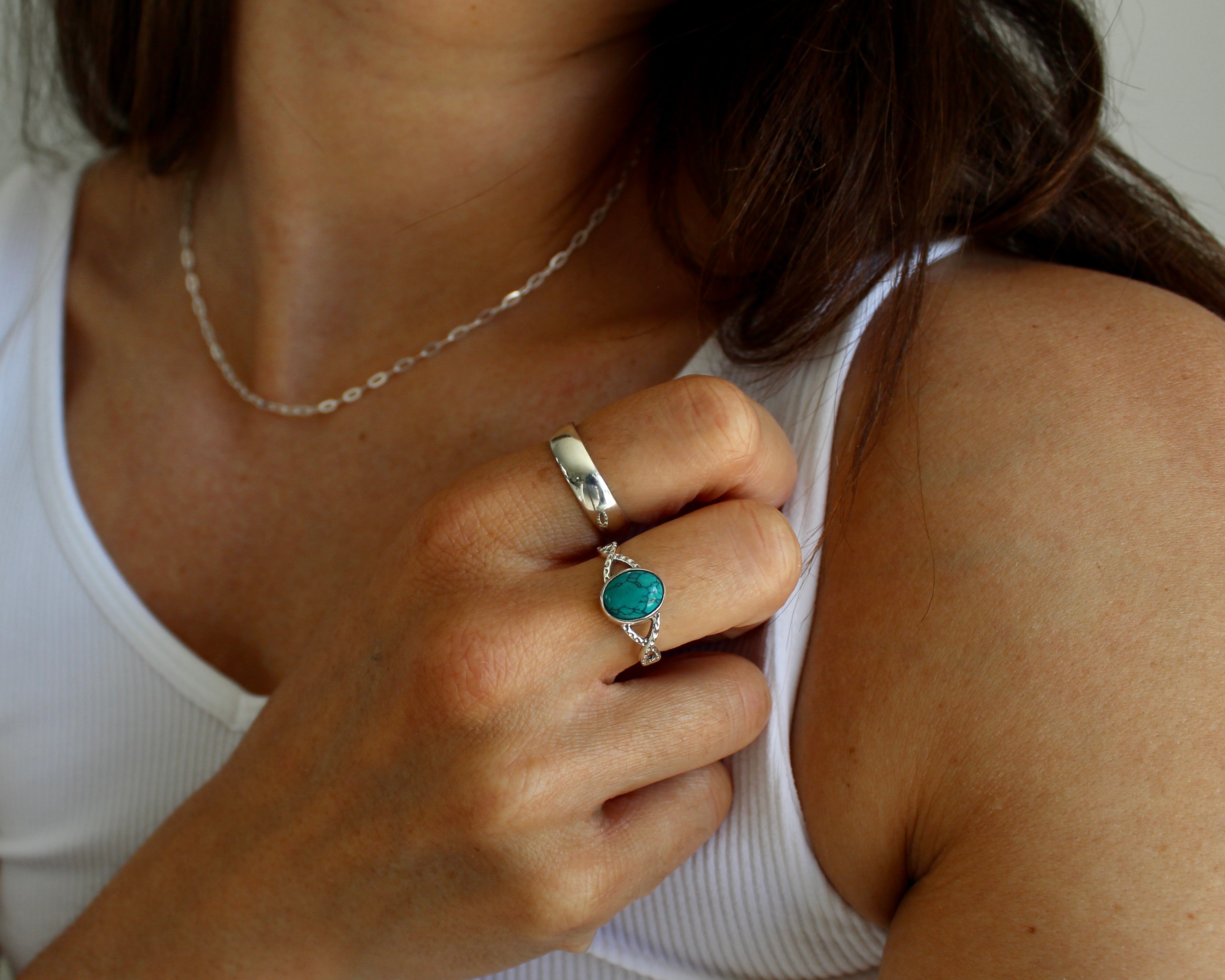 NOBLE, bague argent sterling & pierre semi-précieuse, turquoise.