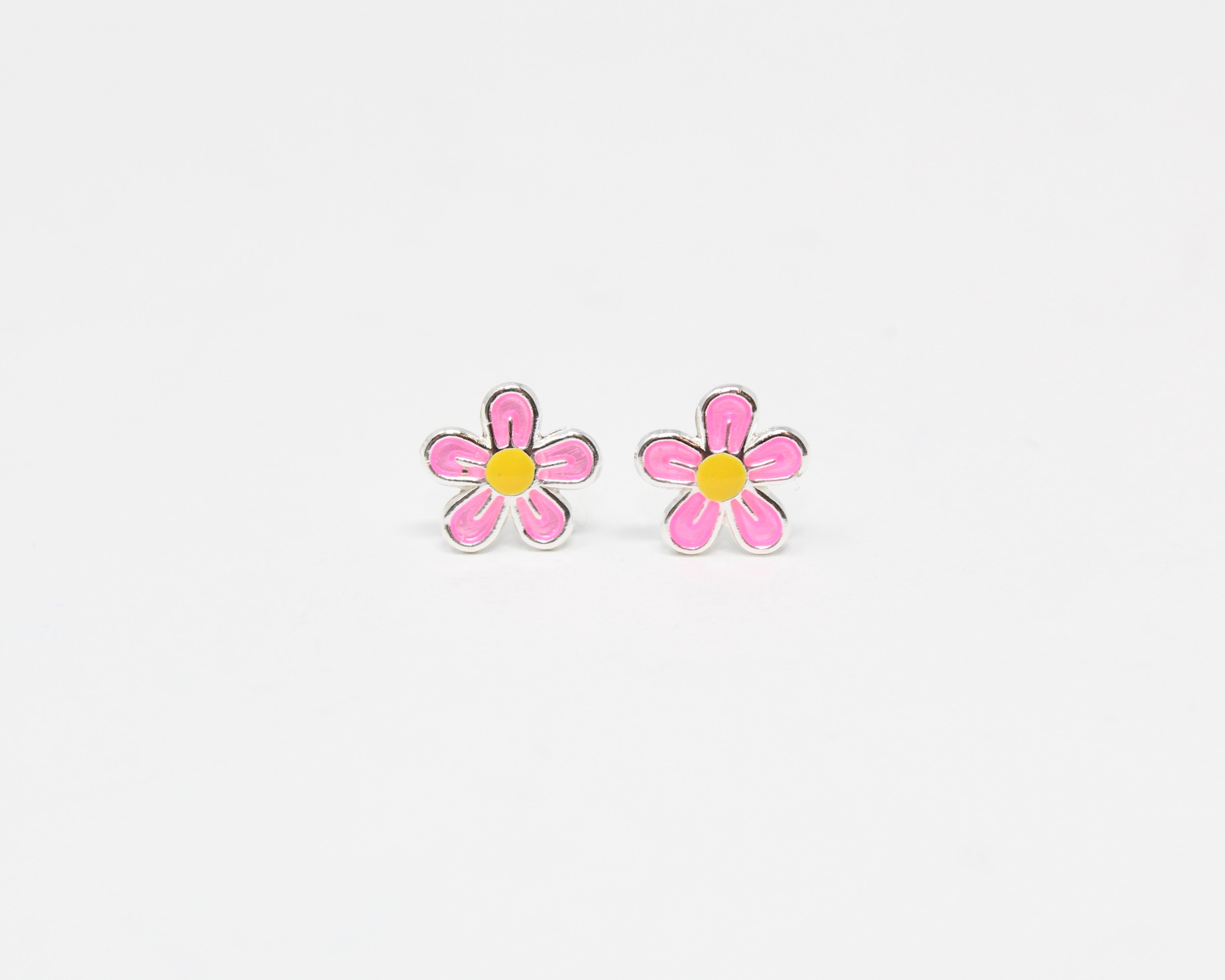 MARGUERITE, boucle d'oreille argent sterling, émail, rose.