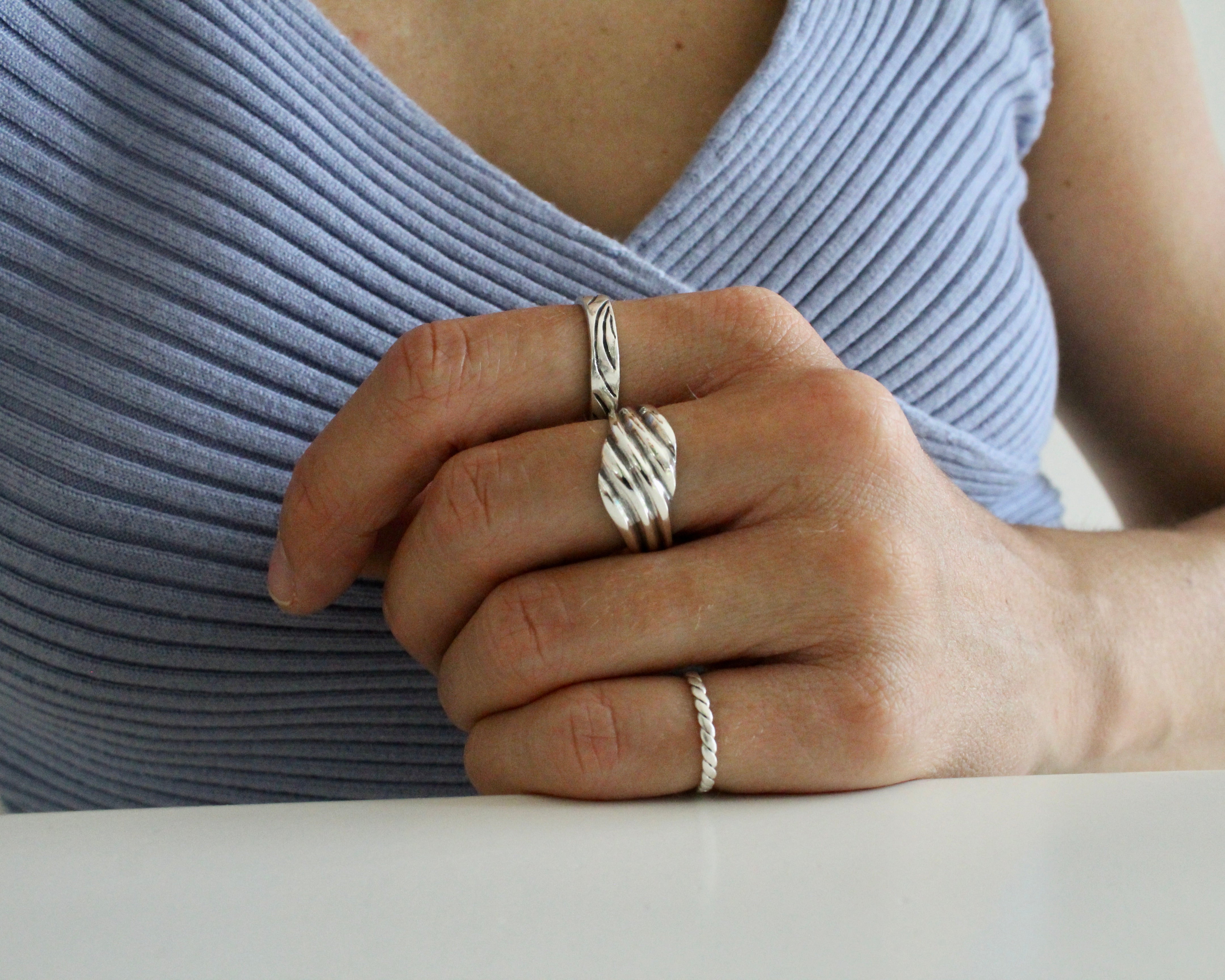 FLUIDE, bague argent sterling.