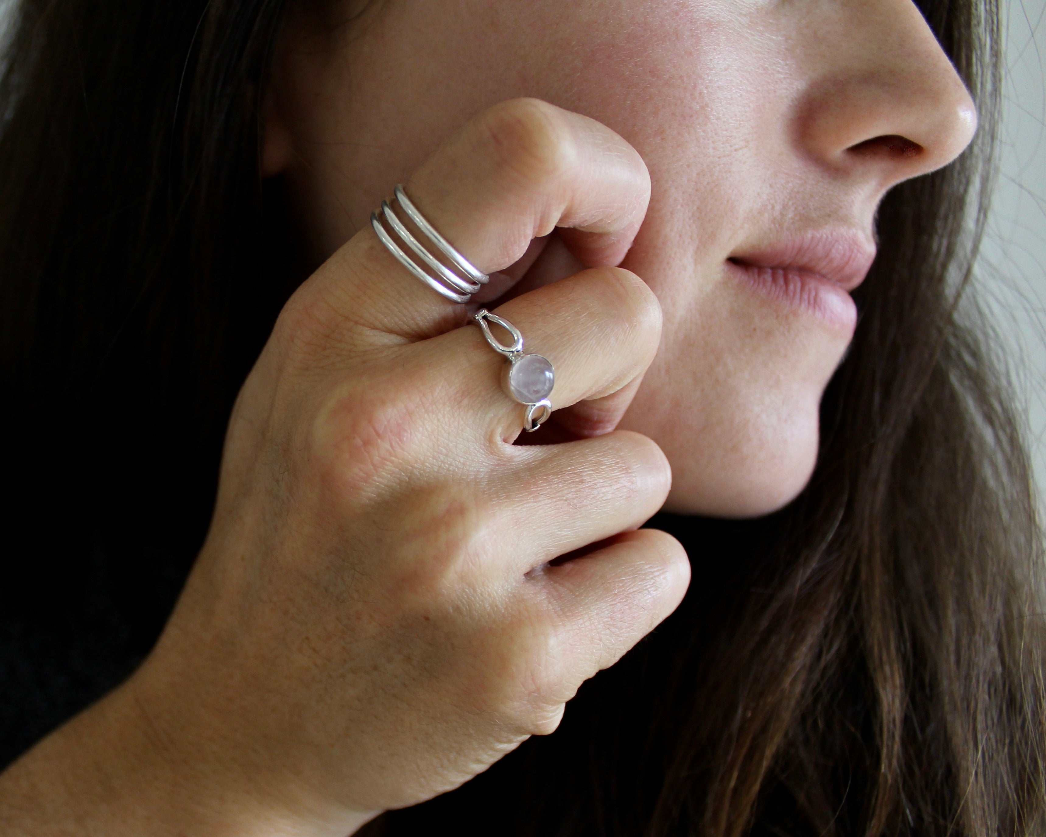 AMITIÉ, bague argent sterling et pierre semi-précieuse, quartz rose.