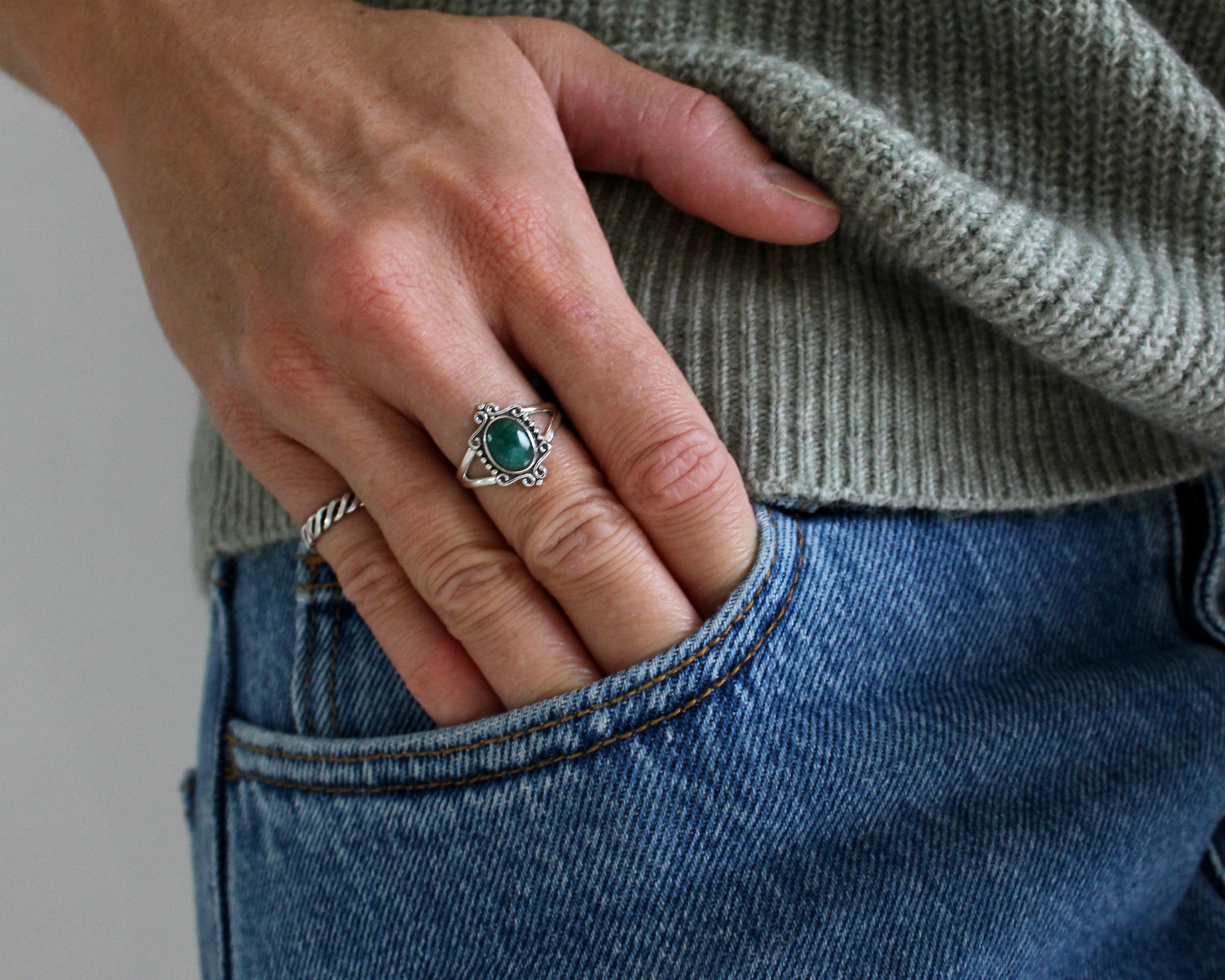 SUMAC, bague argent sterling et pierre semi-précieuse, émeraude.