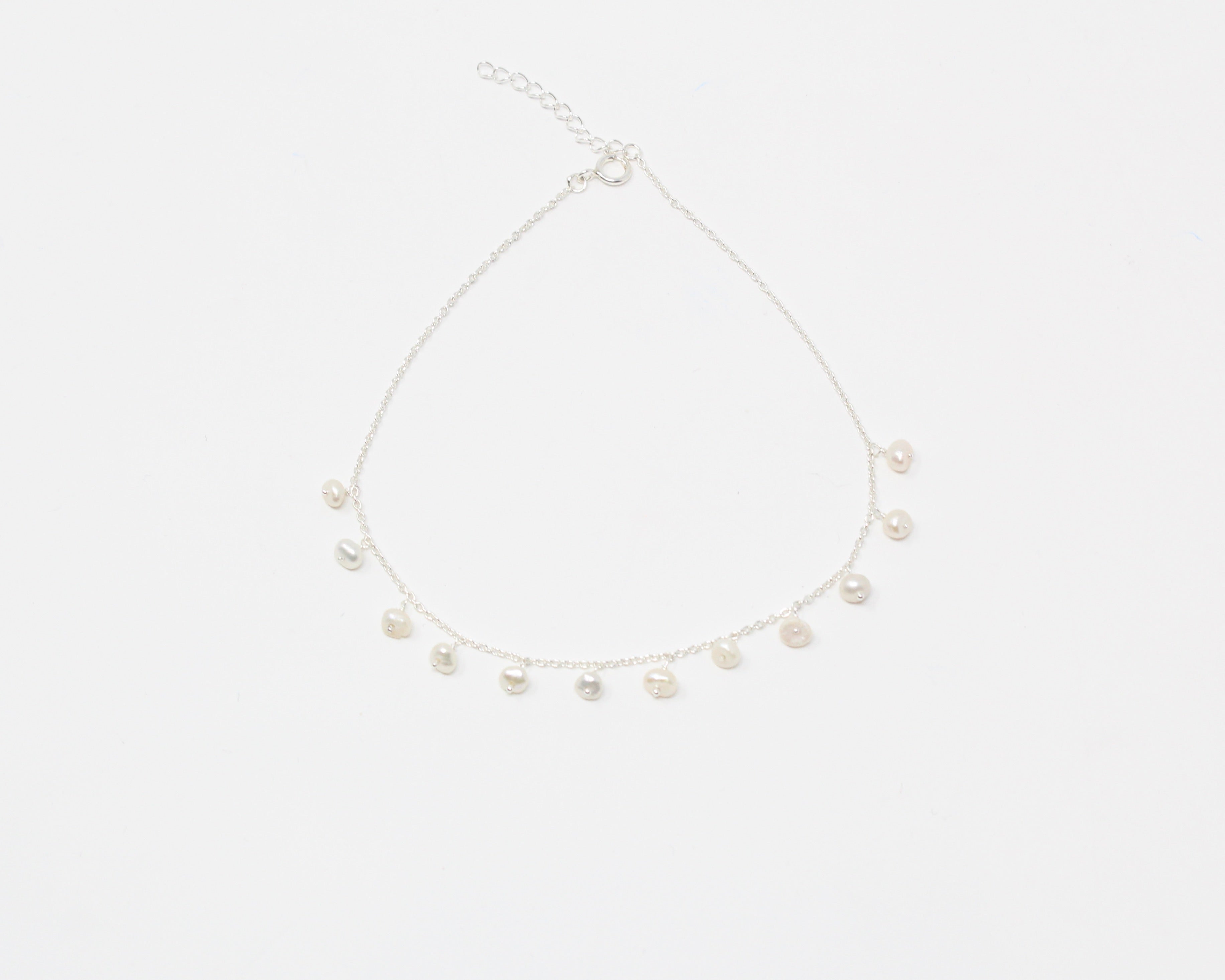 BLANCHE, bracelet de cheville argent sterling et perles.