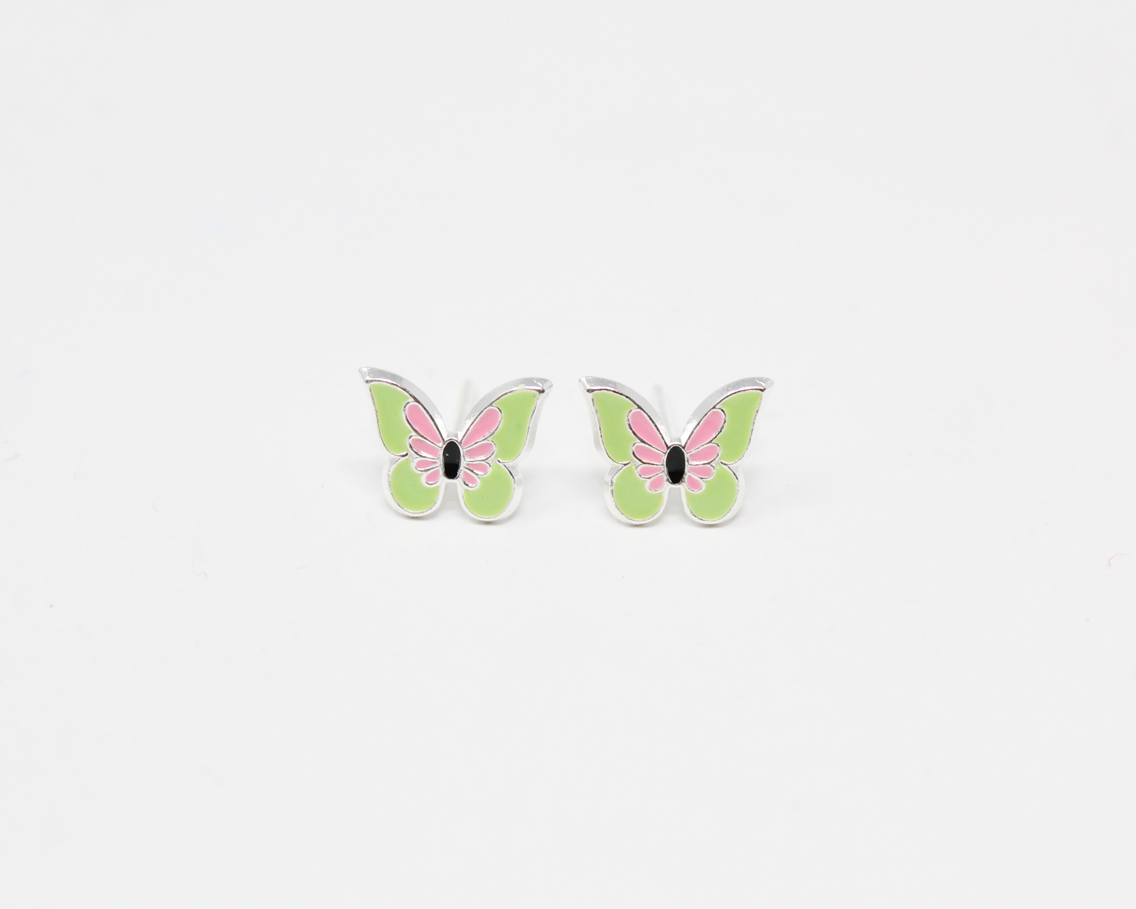 PAPILLON, boucle d'oreille argent sterling, émail, vert.