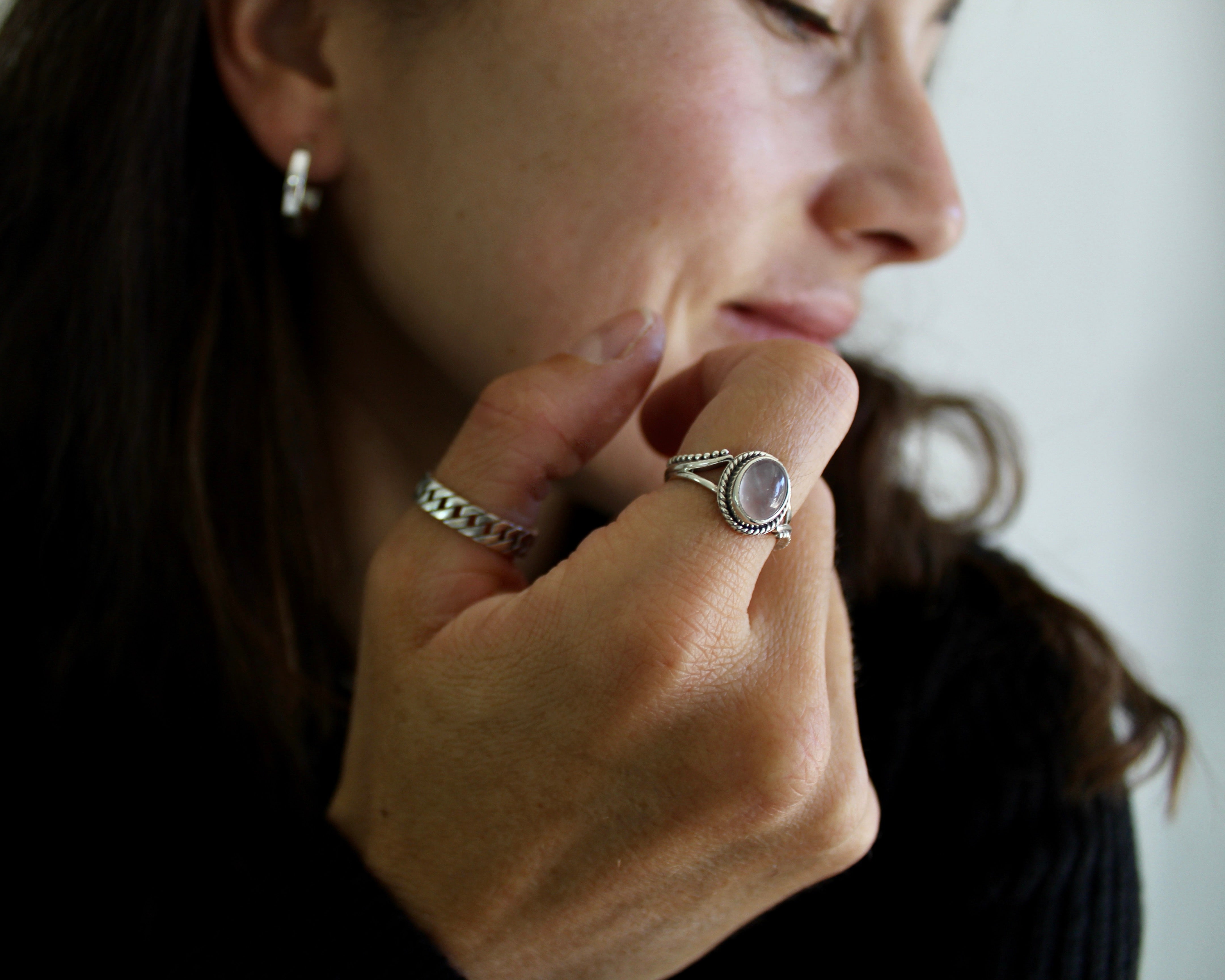 BONHEUR, bague argent sterling & pierre semi-précieuse, QUARTZ ROSE.