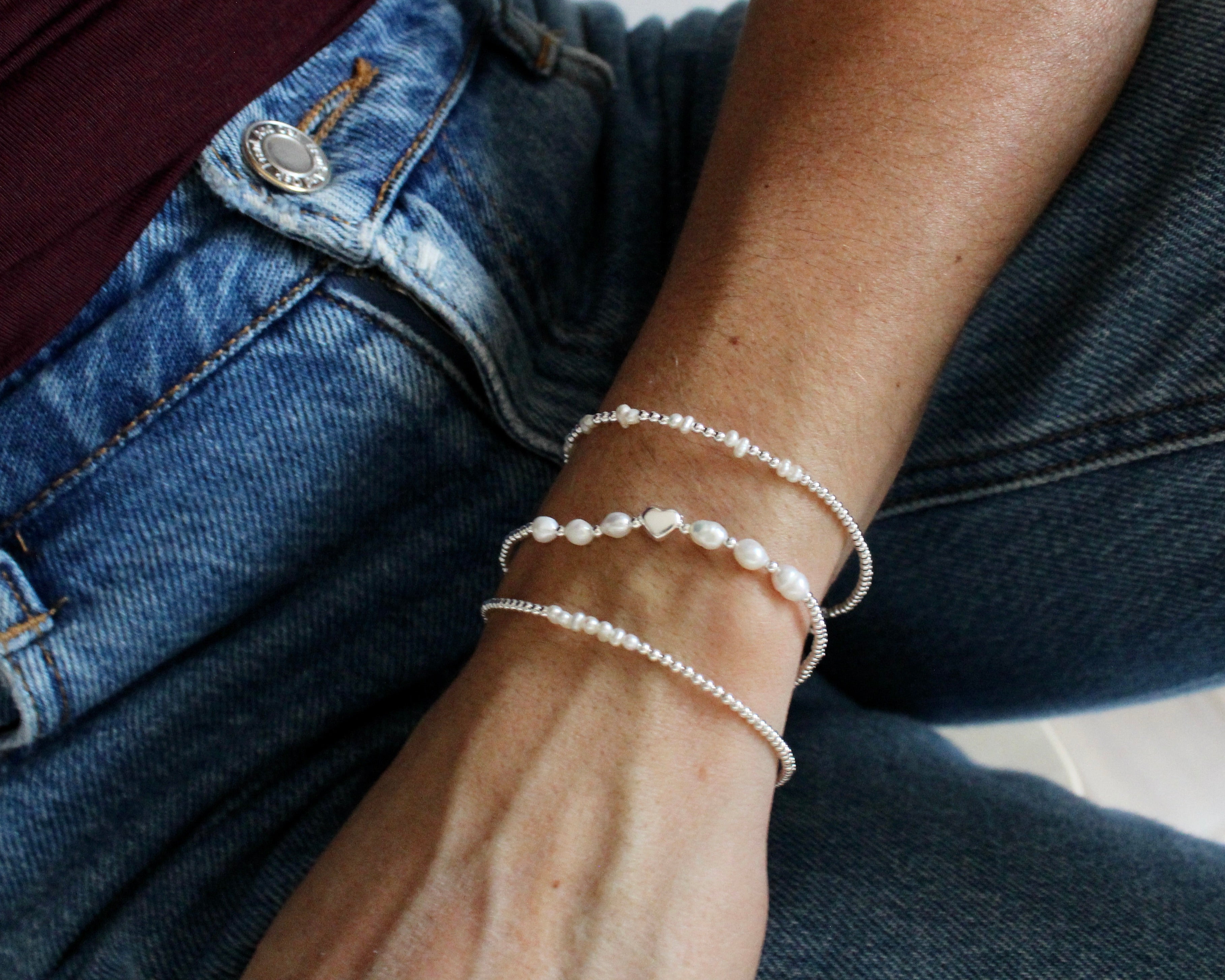 ROMANCE, bracelet argent sterling et perles.