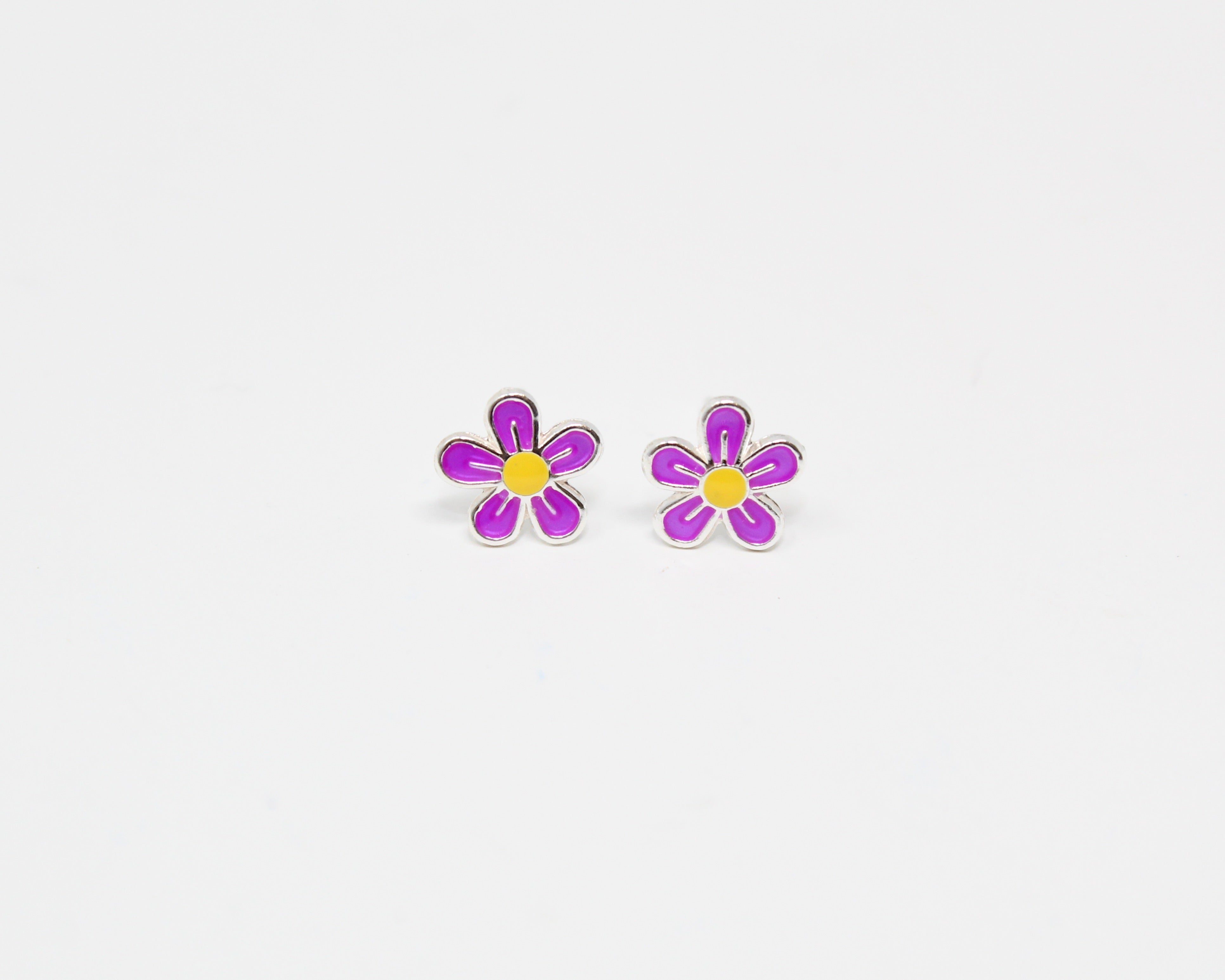 MARGUERITE, boucle d'oreille argent sterling, émail, mauve.