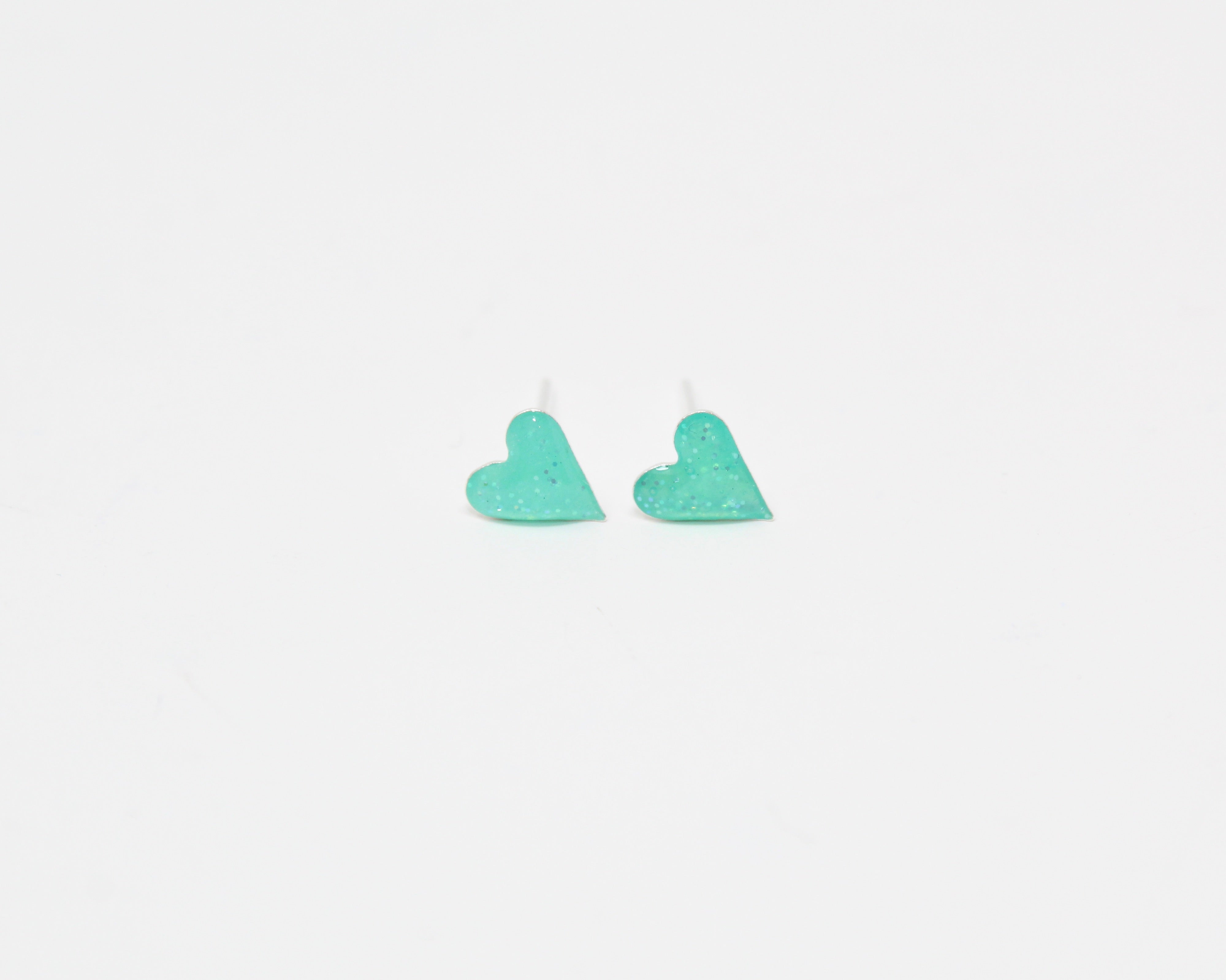 COEUR, boucle d'oreille argent sterling, émail, vert.