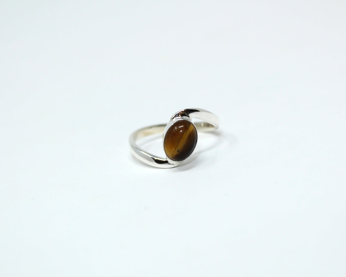ÉLÉGANCE, bague argent sterling et pierre semi-précieuse, oeil-de-tigre.