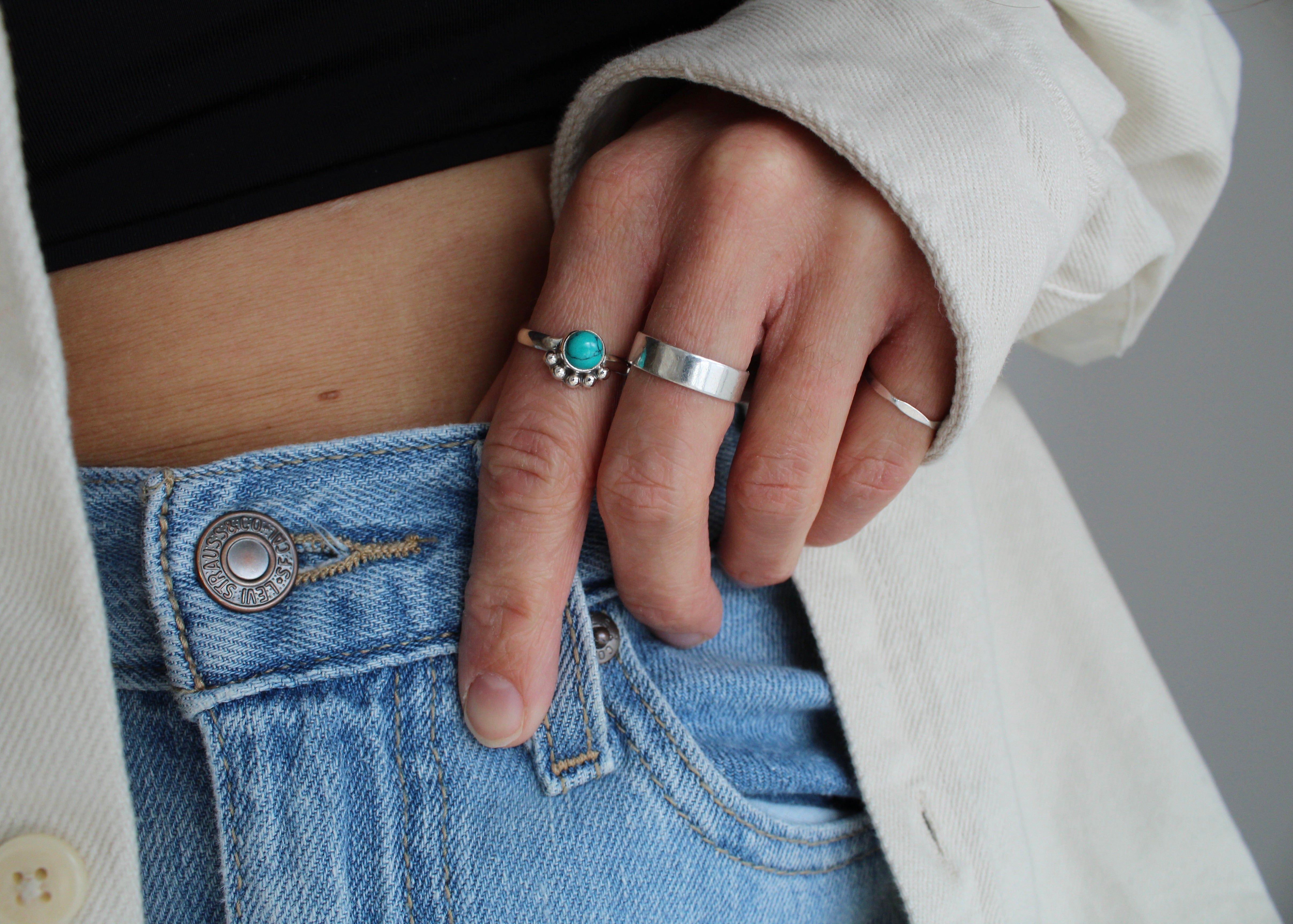 CALME, bague argent sterling et pierre semi-précieuse, TURQUOISE.