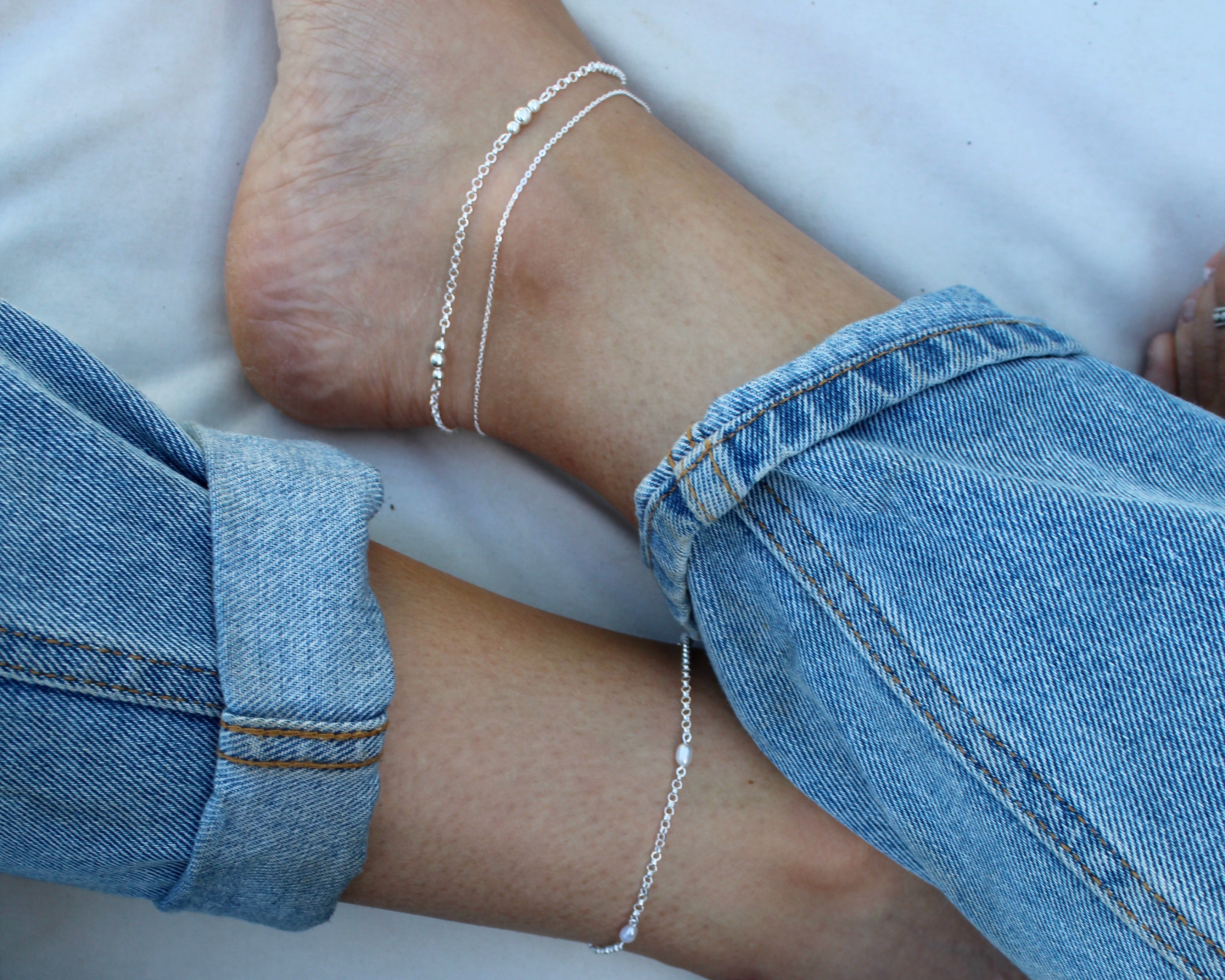 PERLA, bracelet de cheville, argent sterling et perle.
