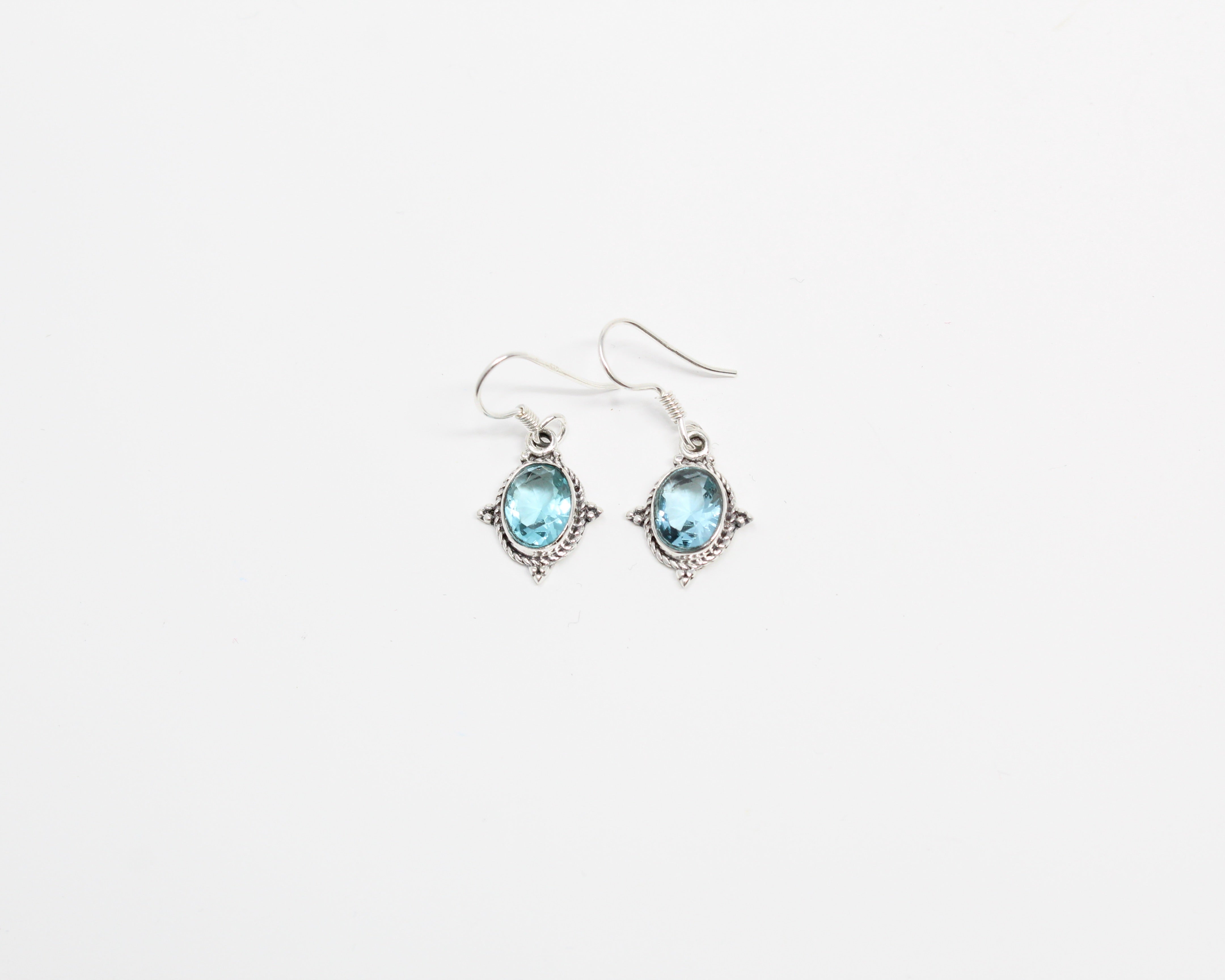 YASO, boucle d'oreille argent sterling & pierre semi-précieuse, AIGUE-MARINE.