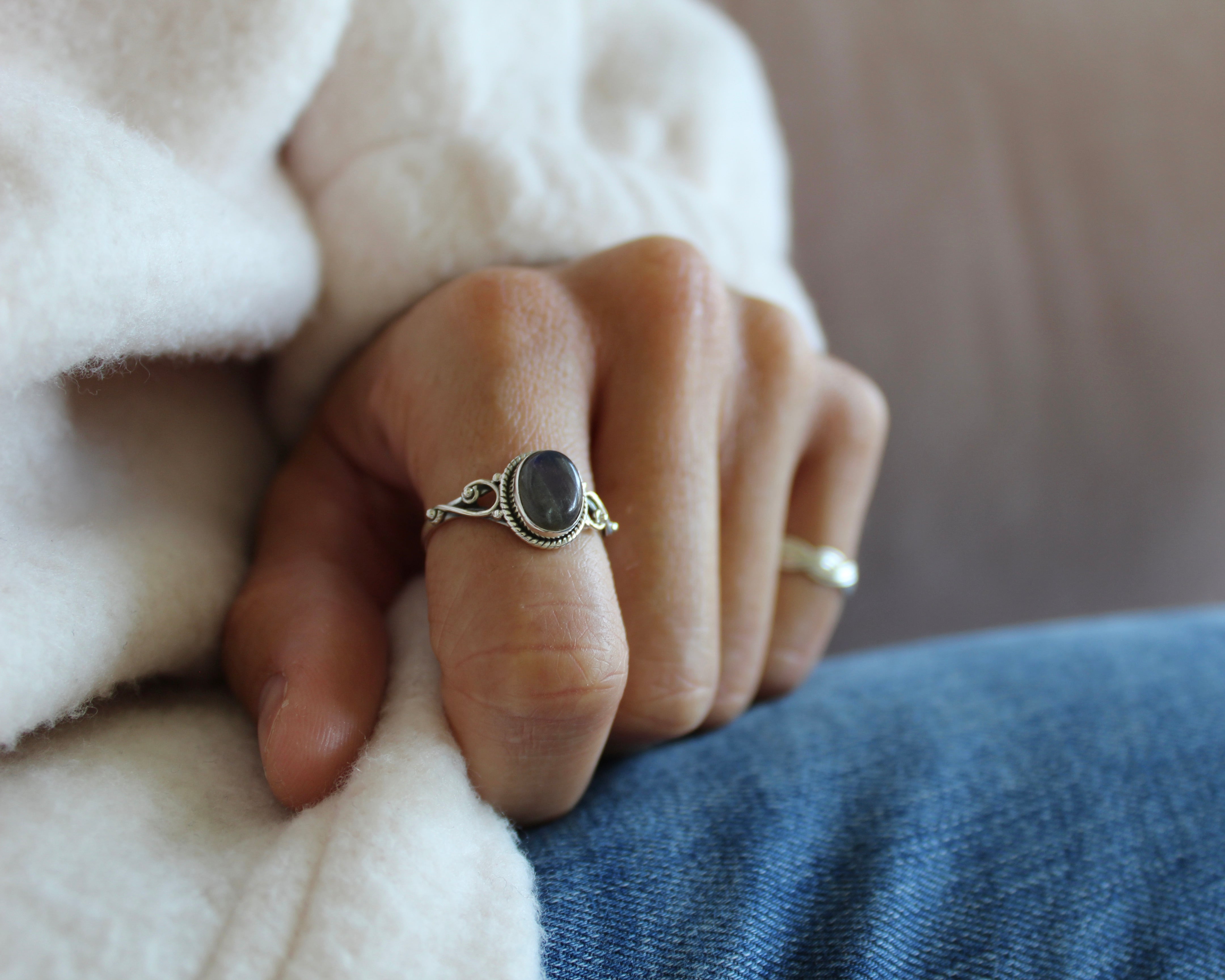 HARMONIE, bague argent sterling, pierre semi-précieuse, lanbradorite.