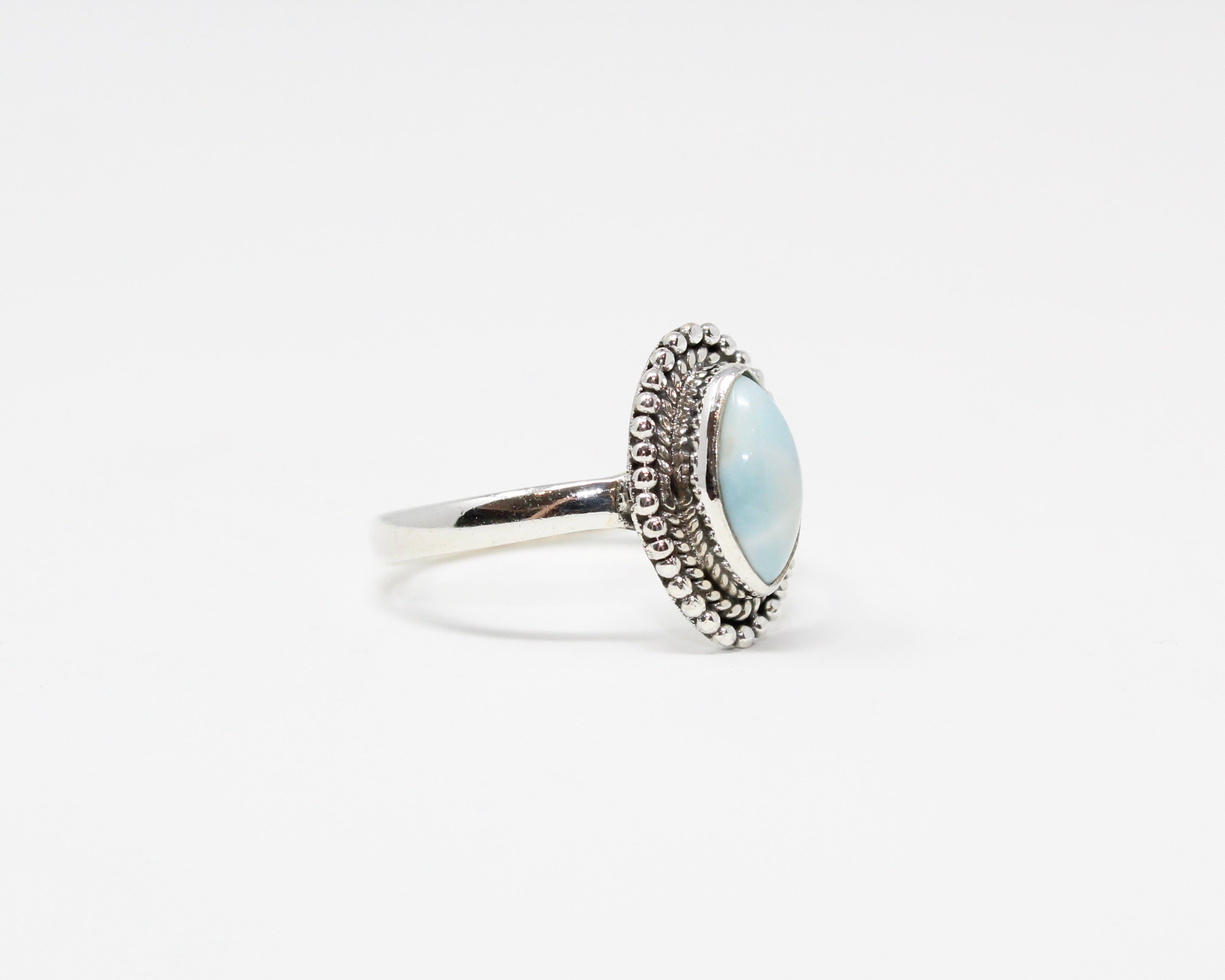 ILLUSION, bague argent sterling et pierre semi-précieuse, larimar.