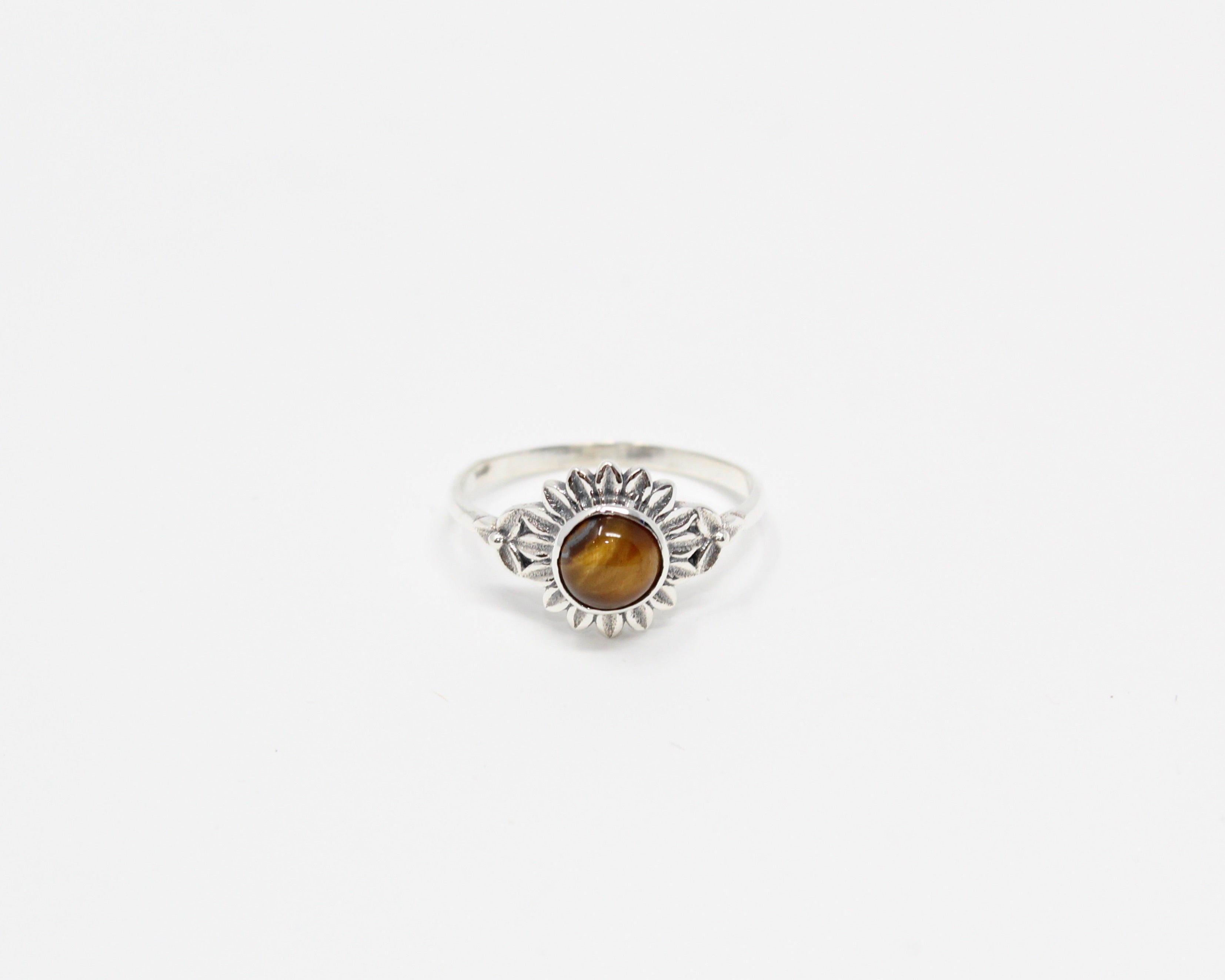 SOLITAIRE, bague argent sterling et pierre semi-précieuse, oeil-de-tigre.