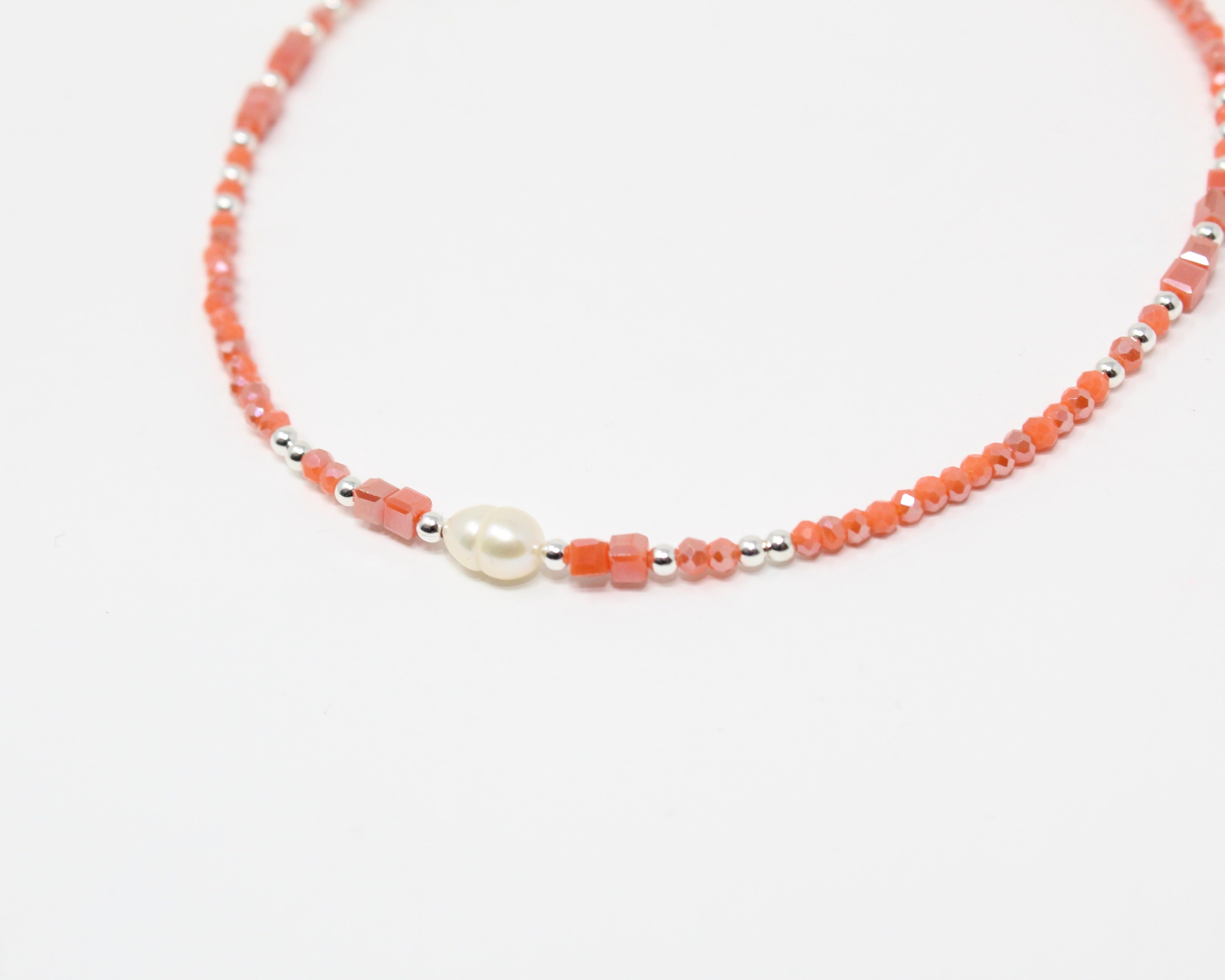 Asclépiade, bracelet de cheville, billes, argent sterling et perle.