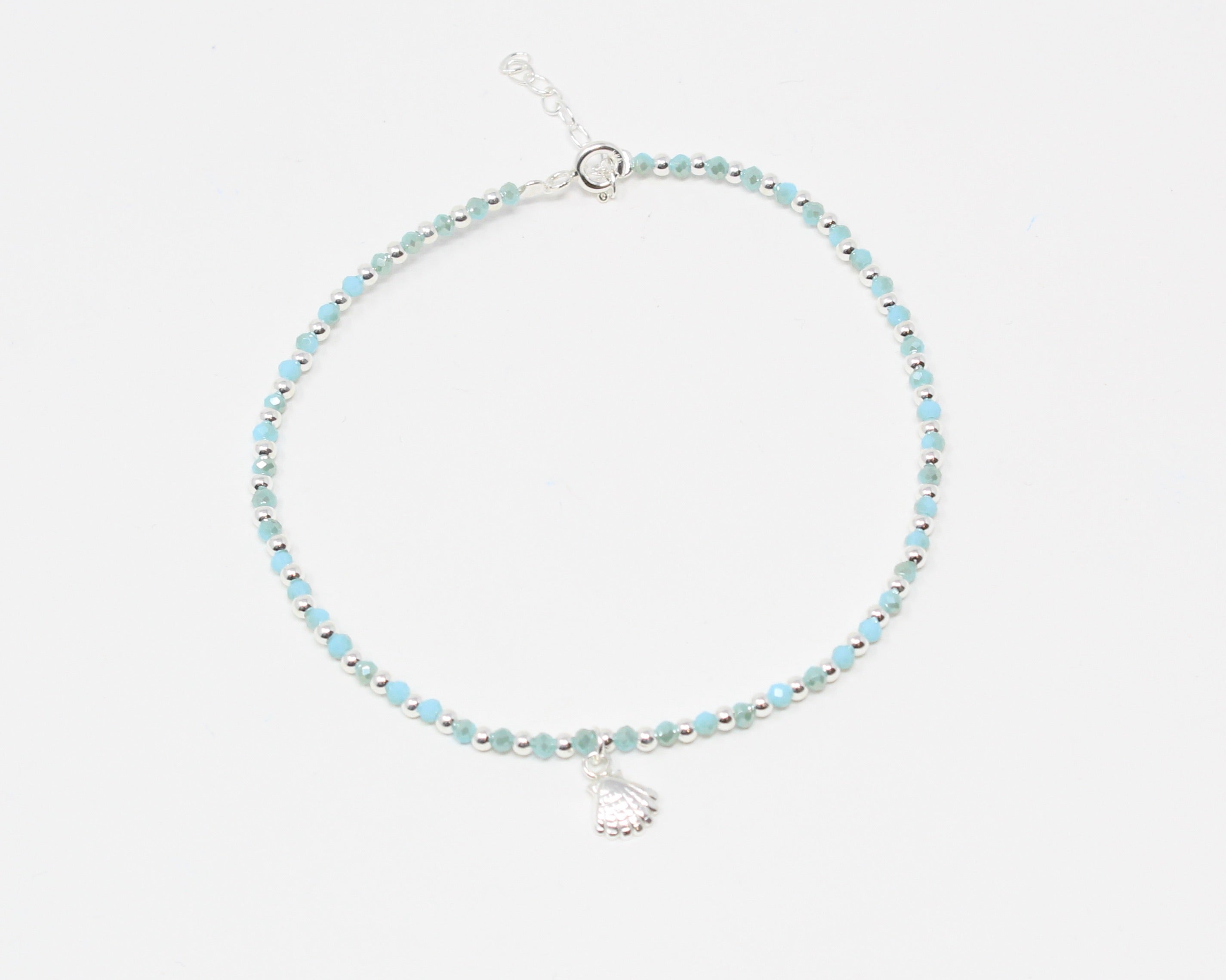 COQUE, bracelet de cheville, billes et argent sterling.