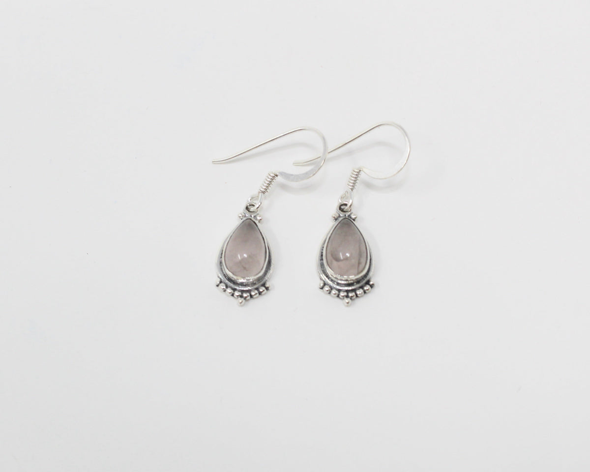 HARA, boucles d'oreilles argent sterling et pierre semi-précieuse, quartz rose.