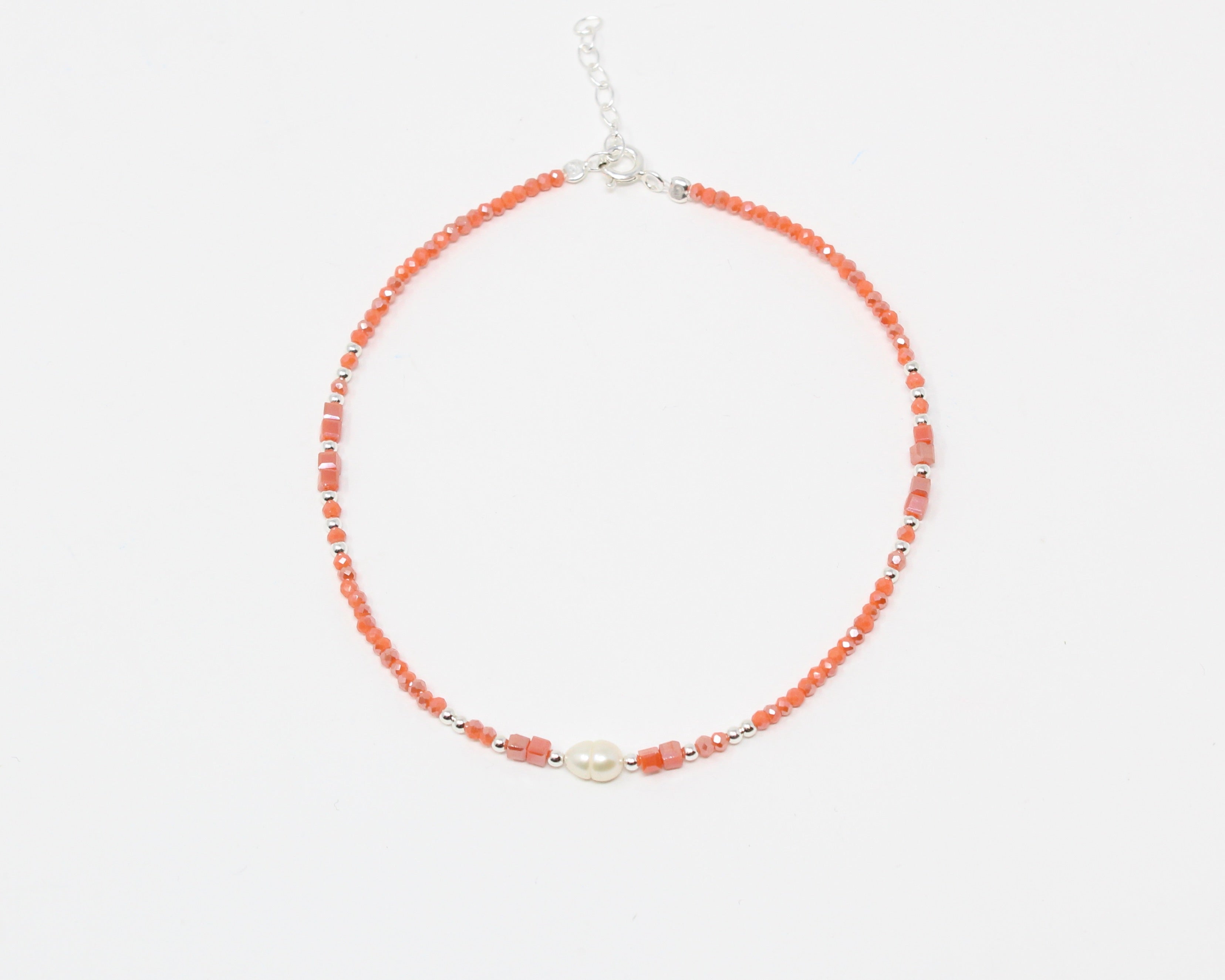 Asclépiade, bracelet de cheville, billes, argent sterling et perle.