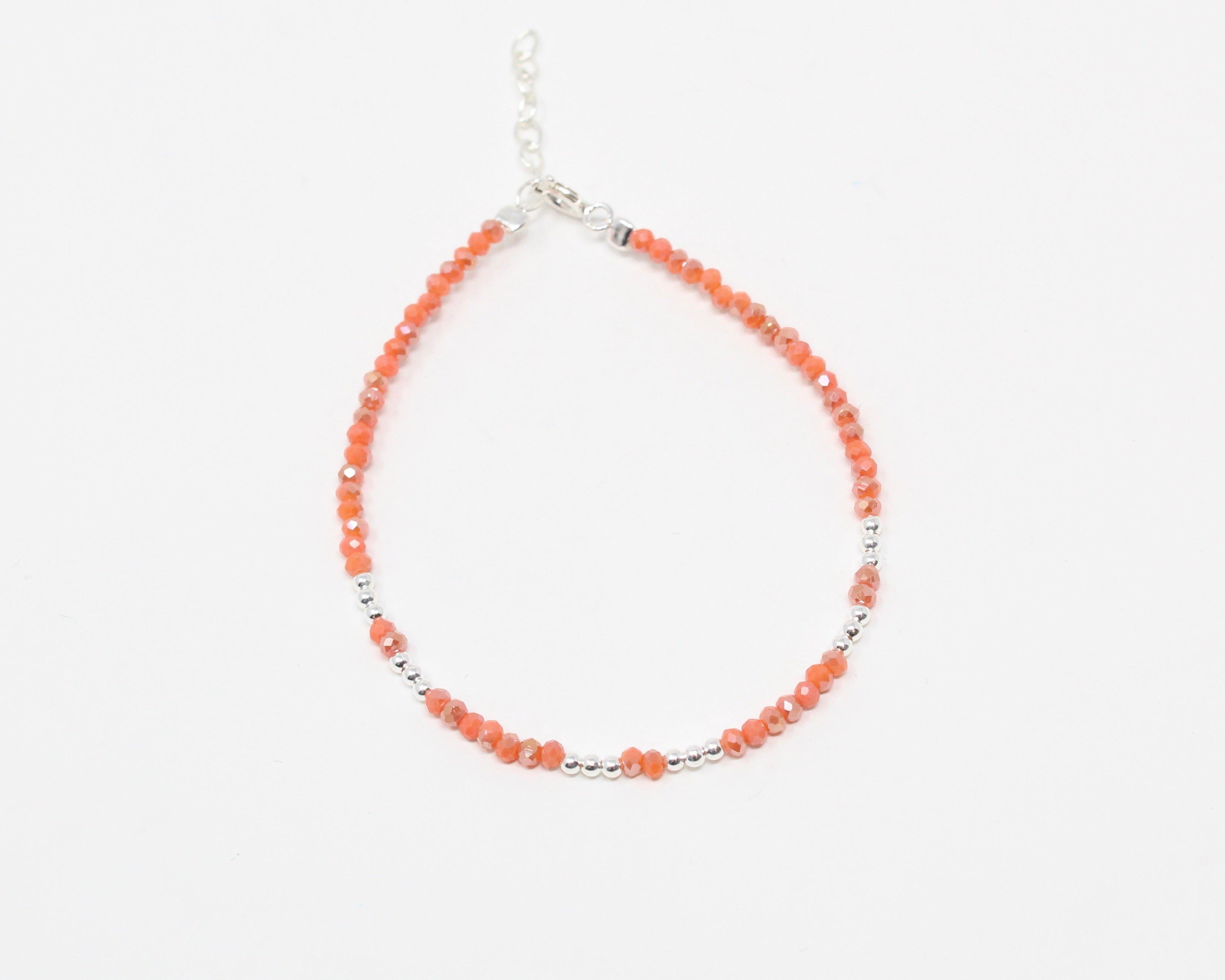 Corail, bracelet billes et argent sterling.
