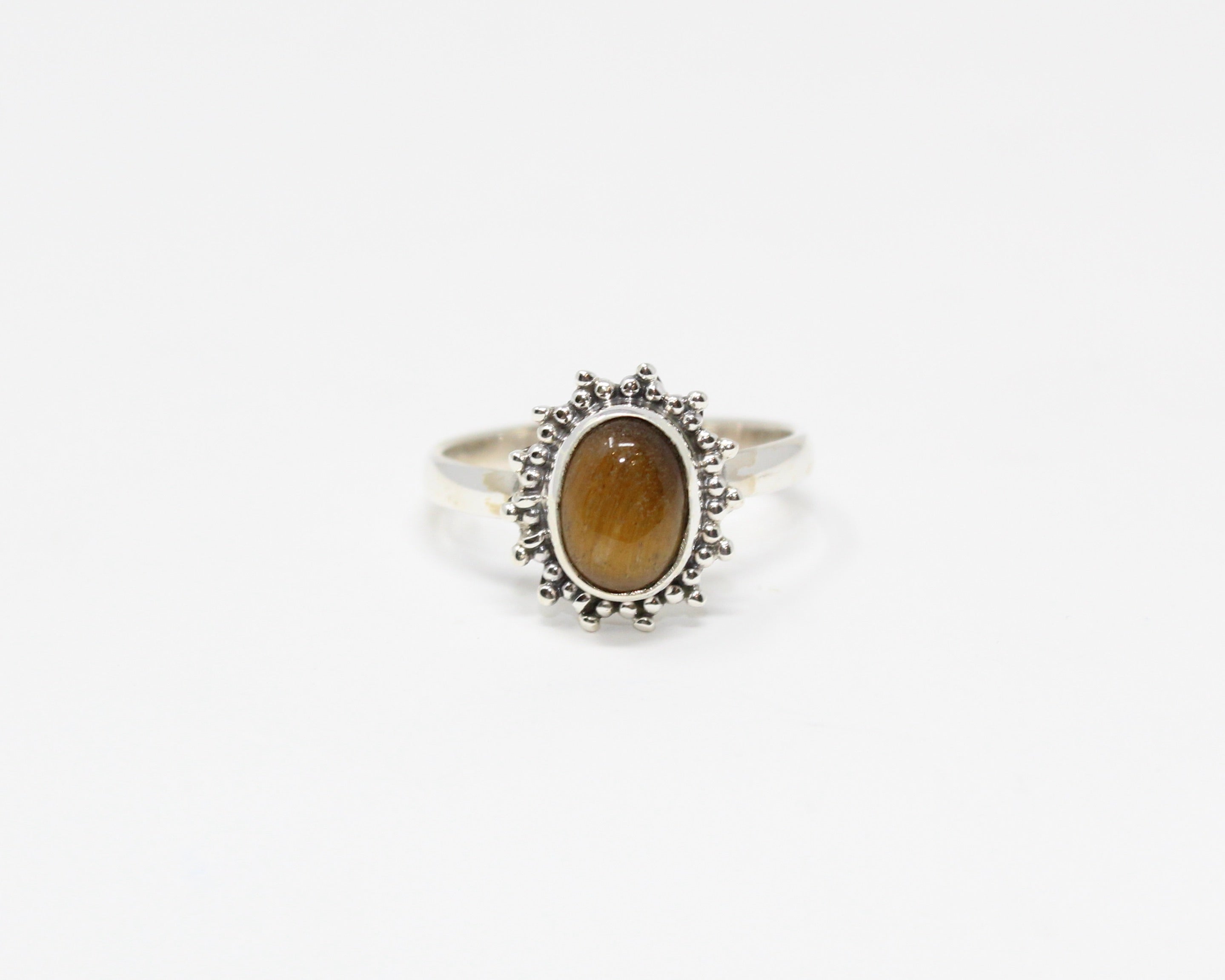 SOLAIRE, bague argent sterling et pierre semi-précieuse, oeil-de-tigre.