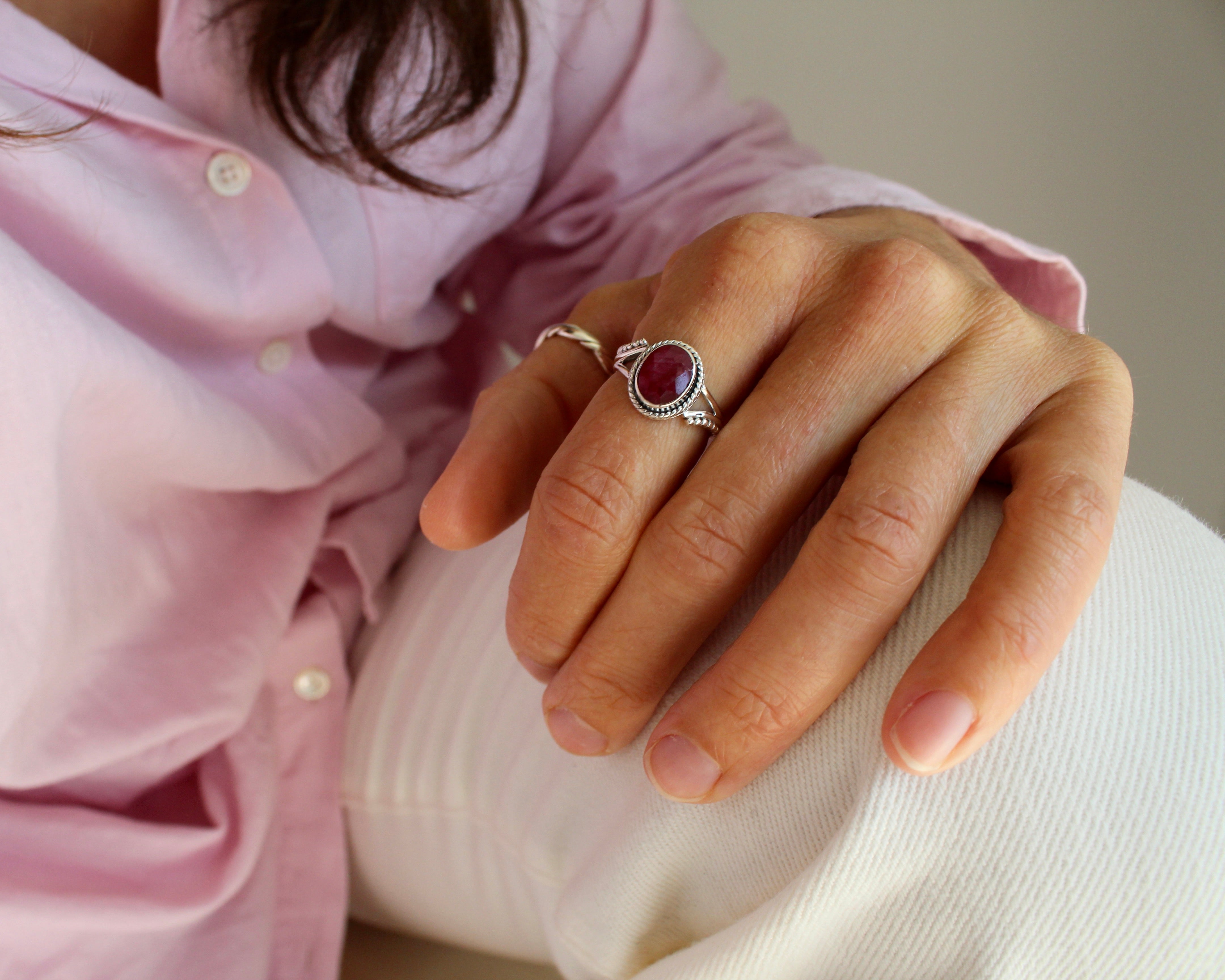 BONHEUR, bague argent sterling, rubis.