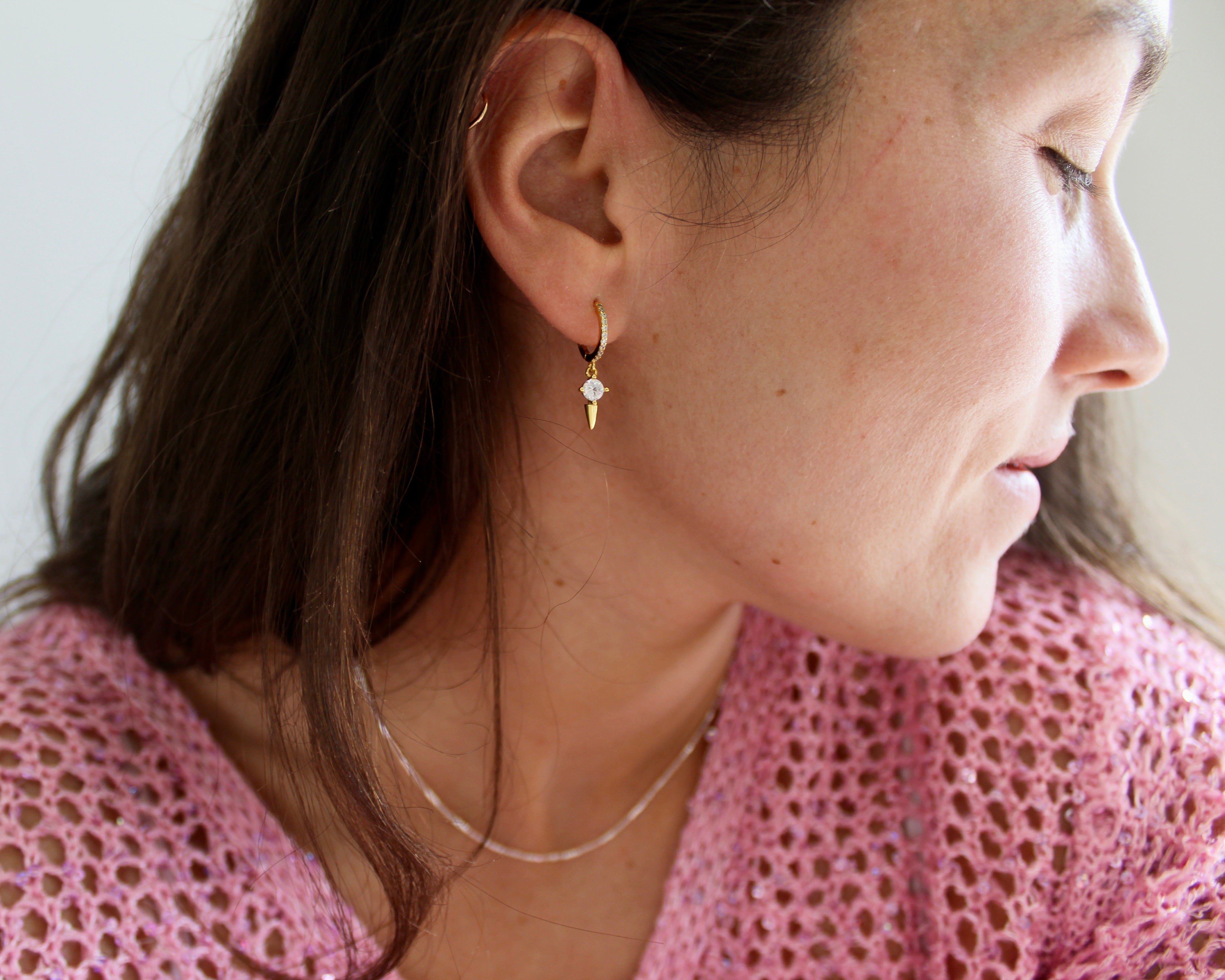 Tétra, boucle d'oreille argent sterling plaqué or.