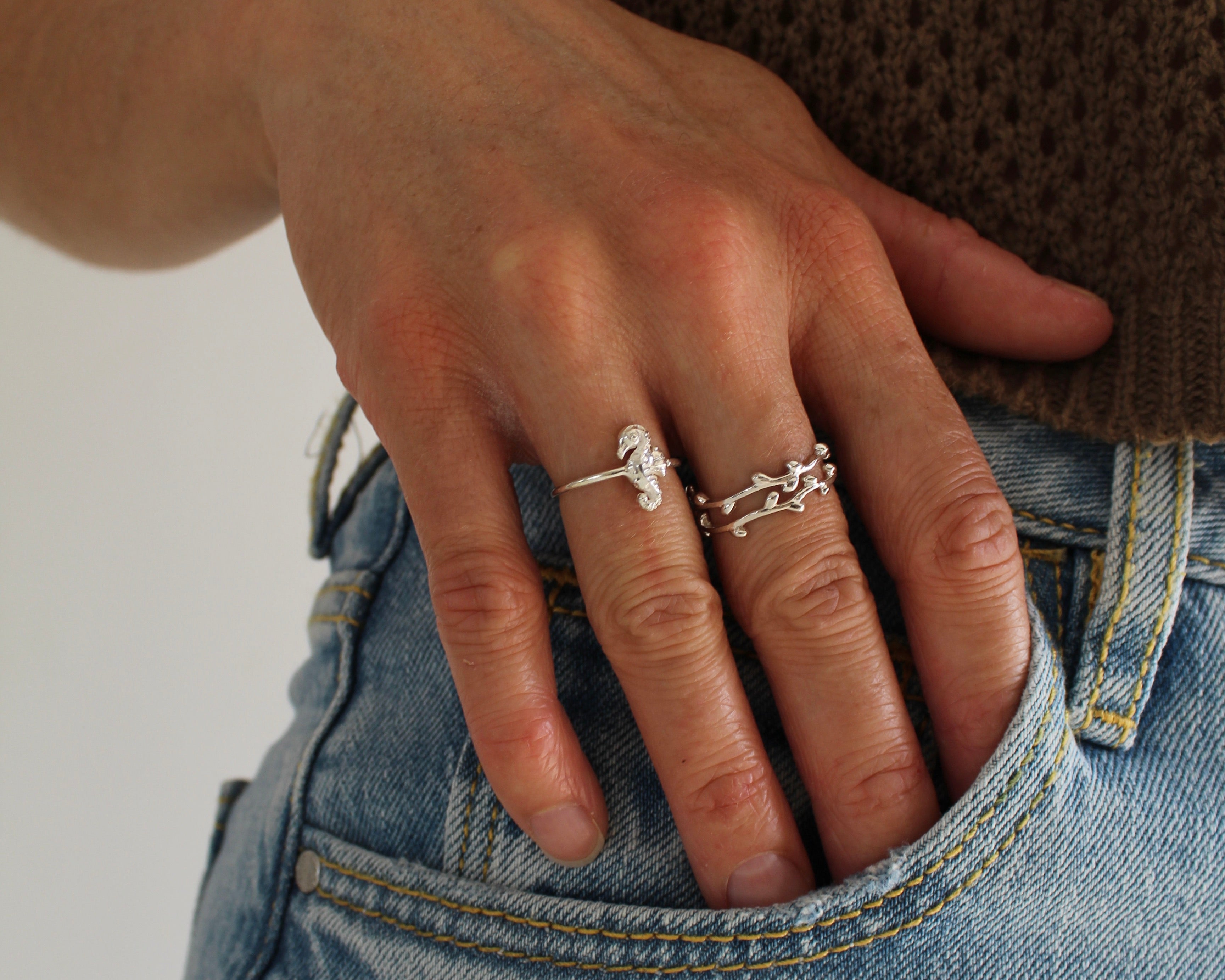 HIPPOCAMPE, bague argent sterling.