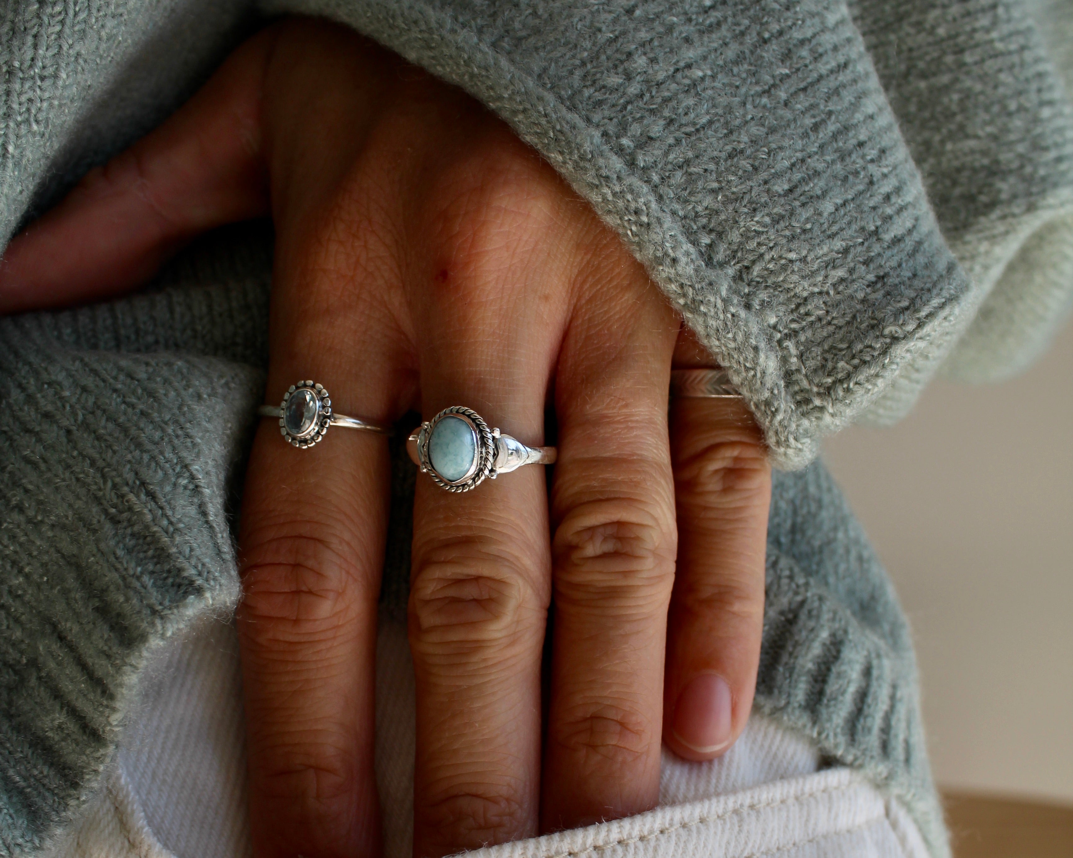 AMOUR, bague argent et pierre semi-précieuse, larimar.