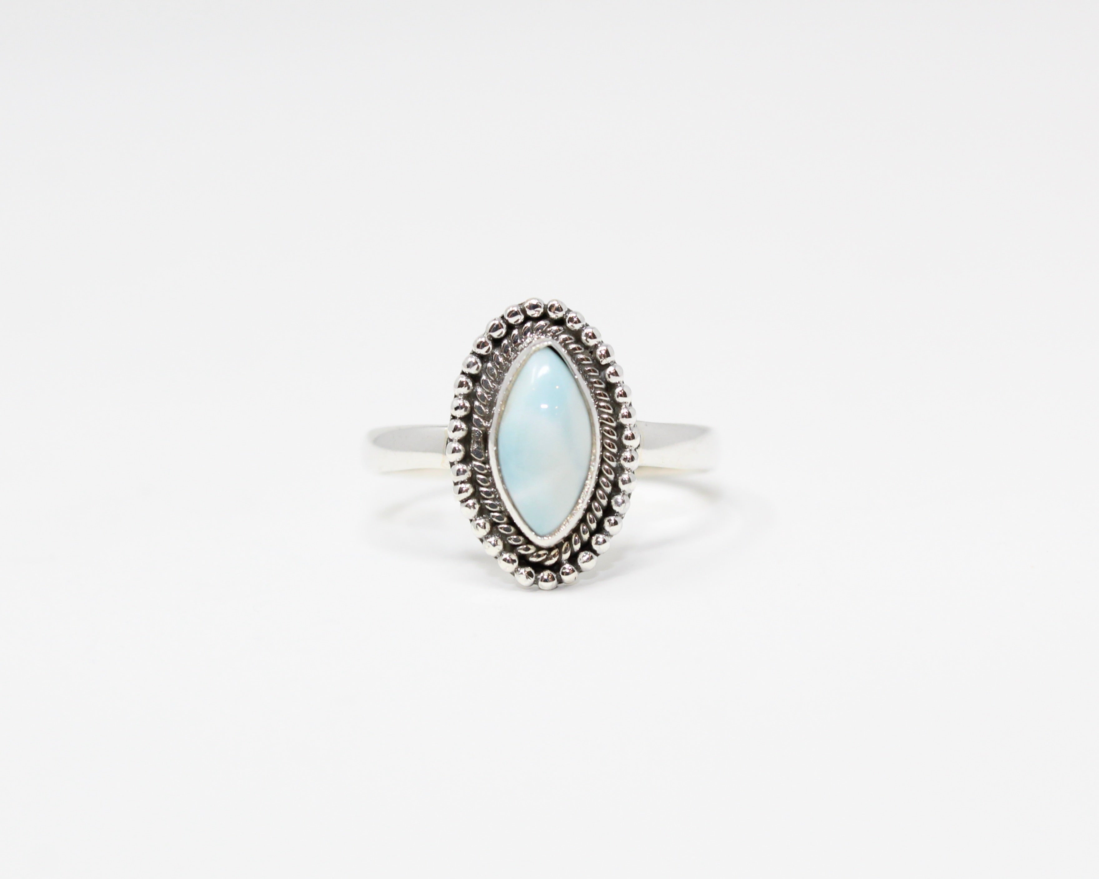 ILLUSION, bague argent sterling et pierre semi-précieuse, larimar.