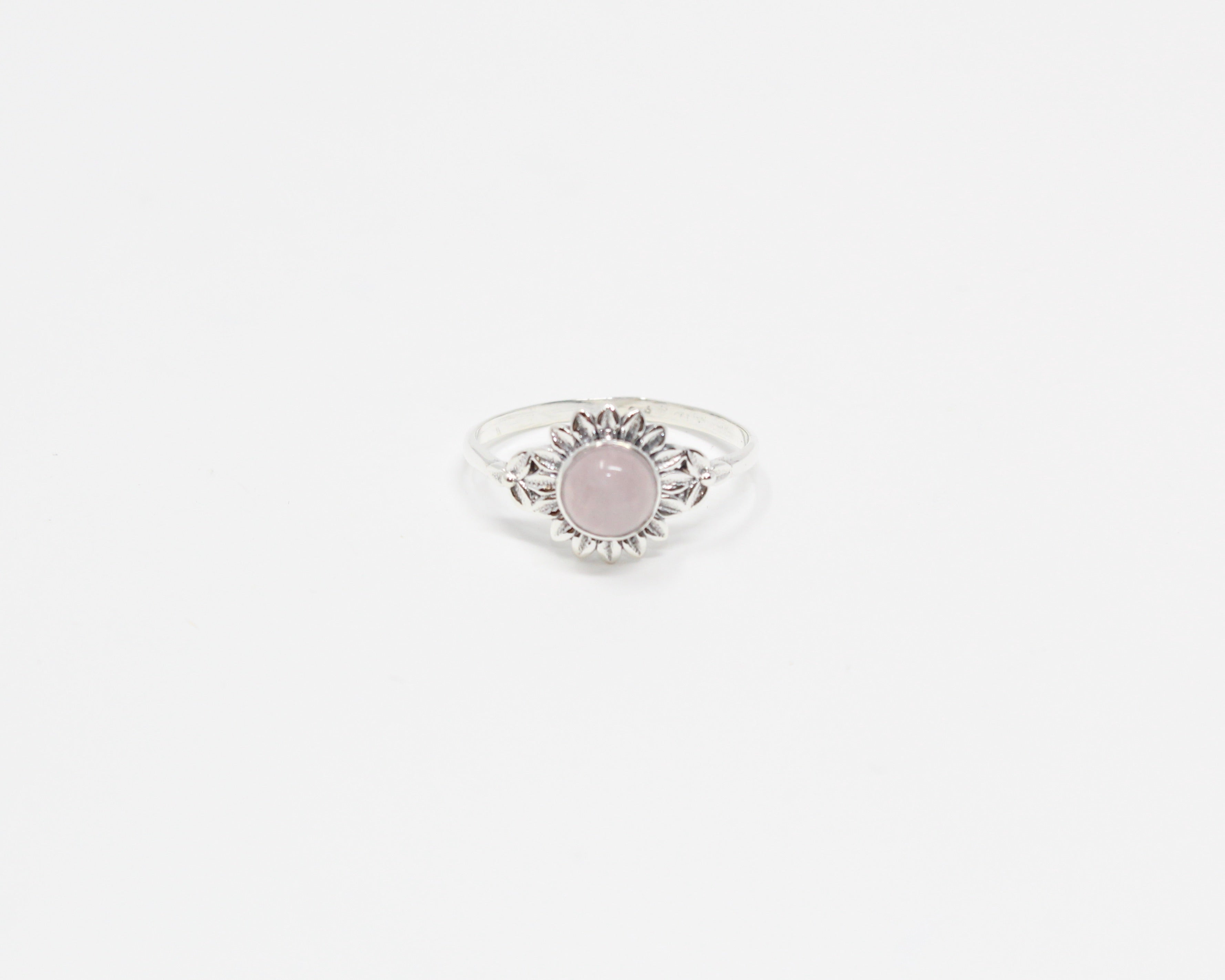 SOLITAIRE, bague argent sterling et pierre semi-précieuse, quartz rose.