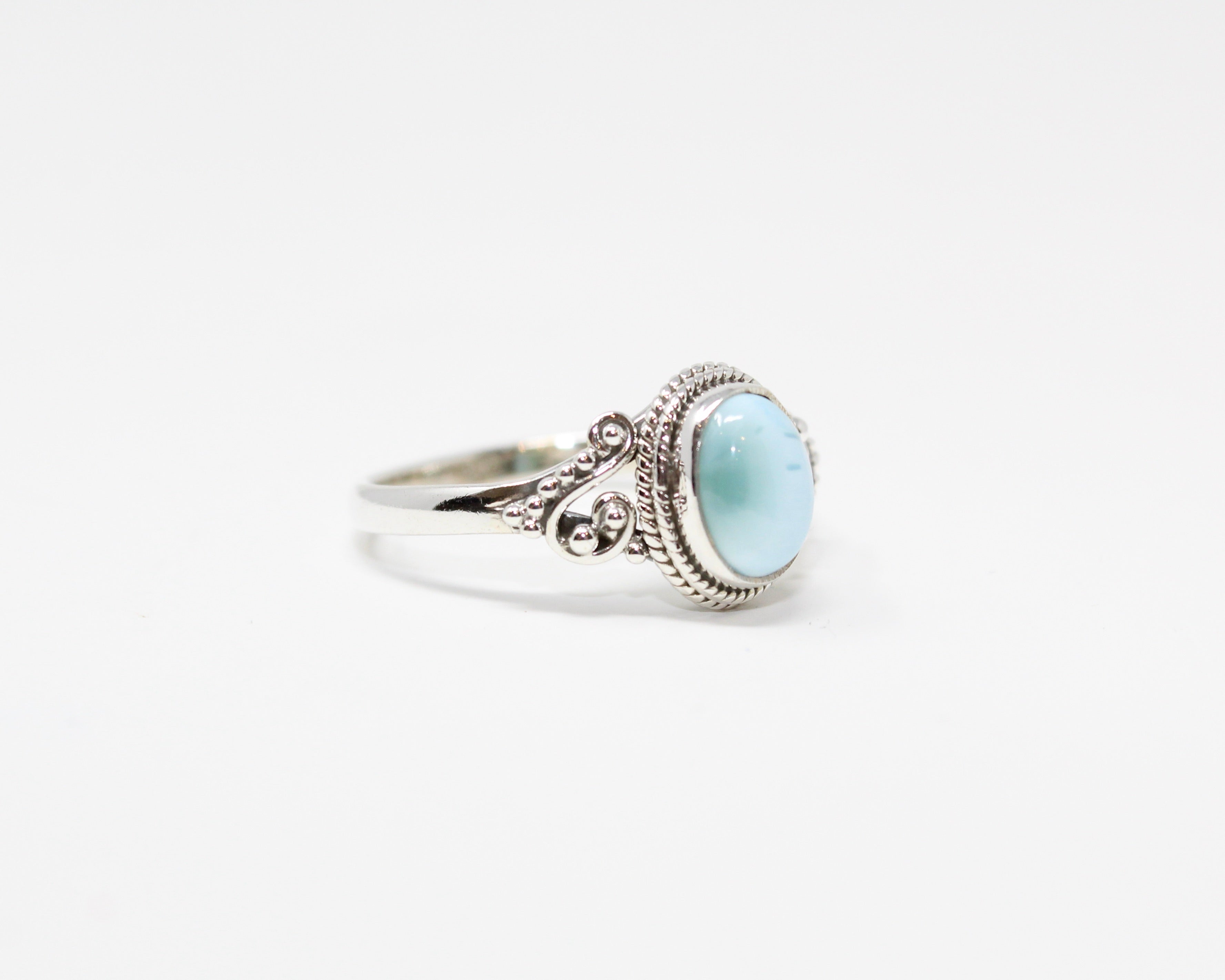 AMOUR, bague argent sterling et pierre semi-précieuse, larimar.