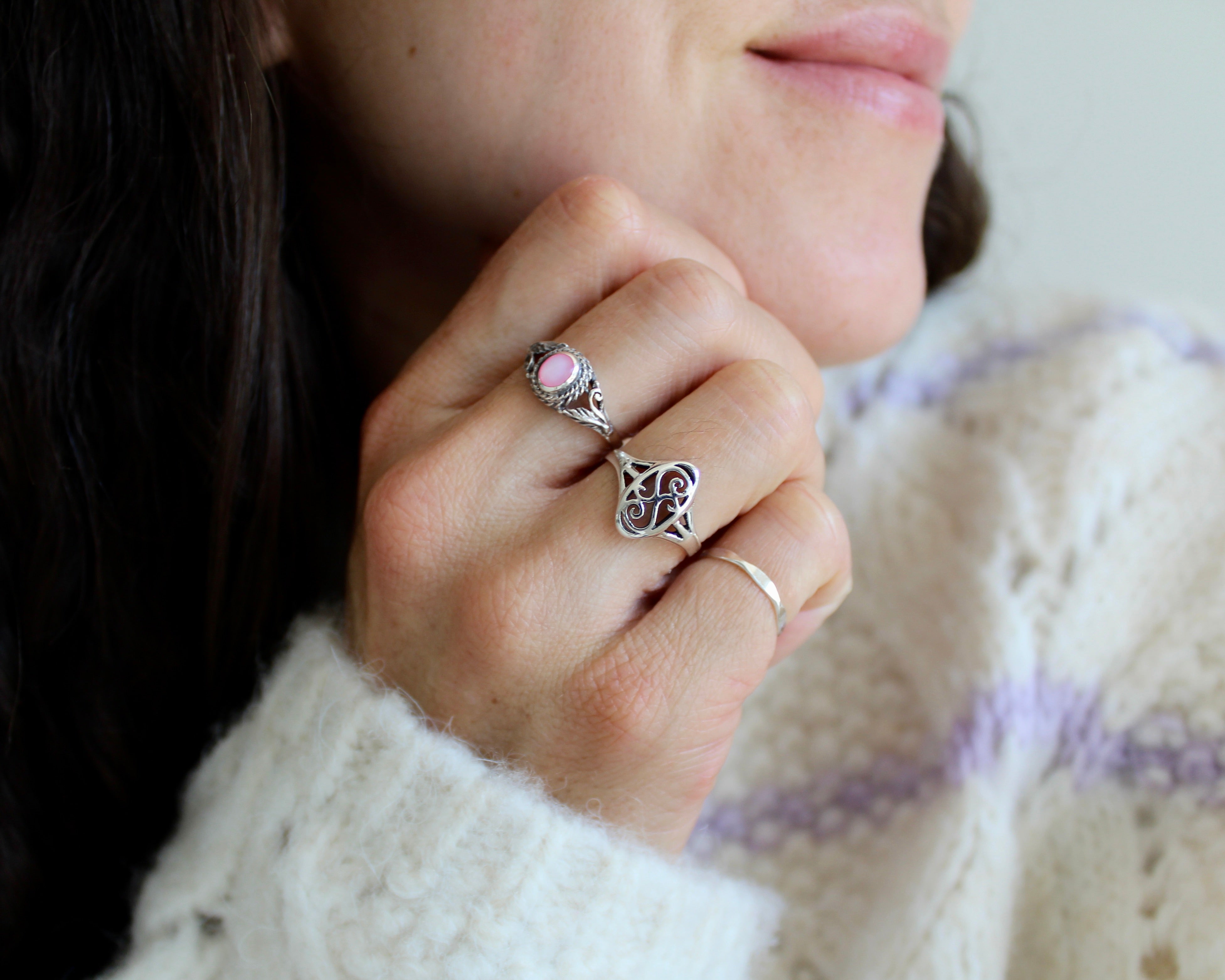 NIELLE, bague argent sterling.