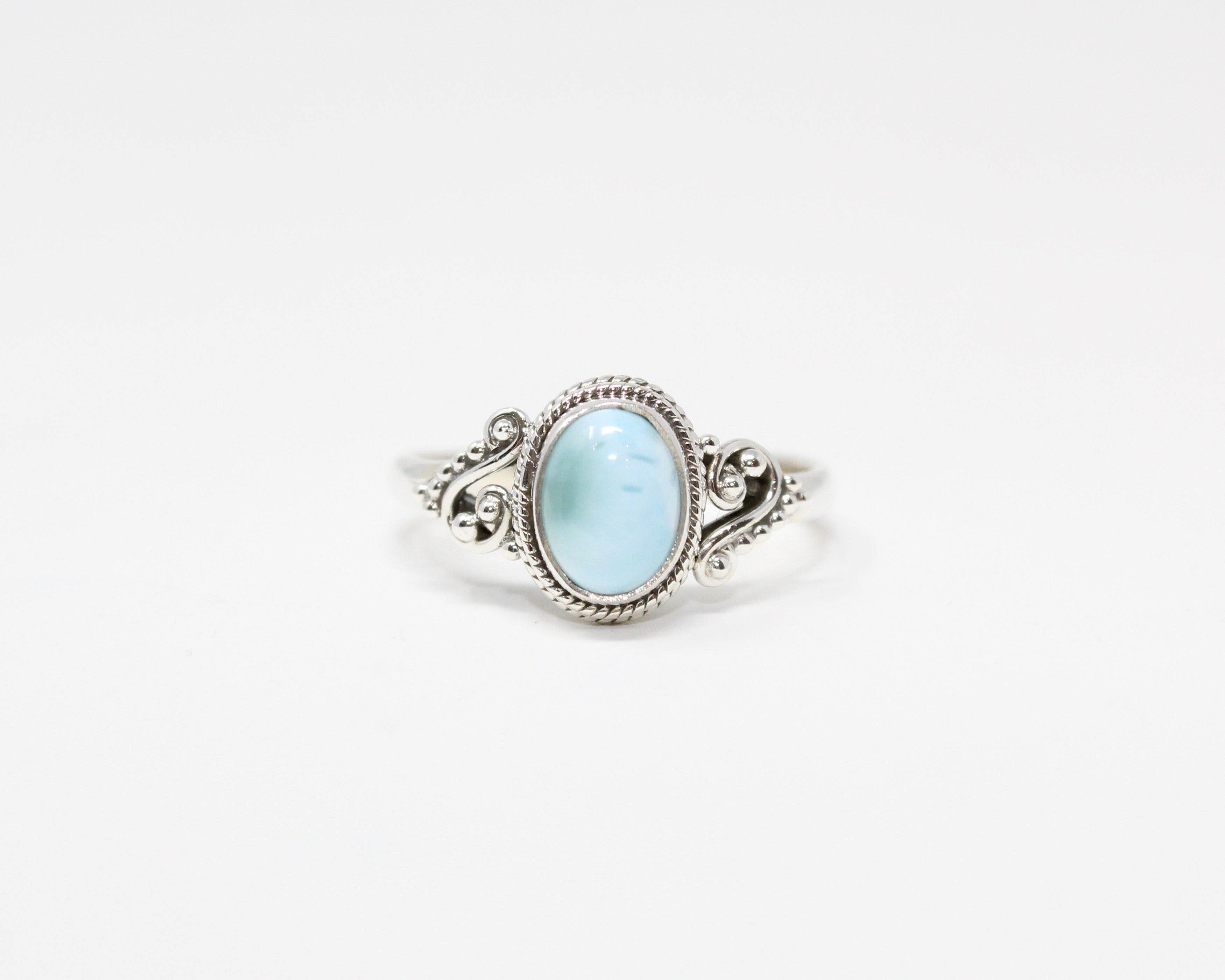 AMOUR, bague argent sterling et pierre semi-précieuse, larimar.