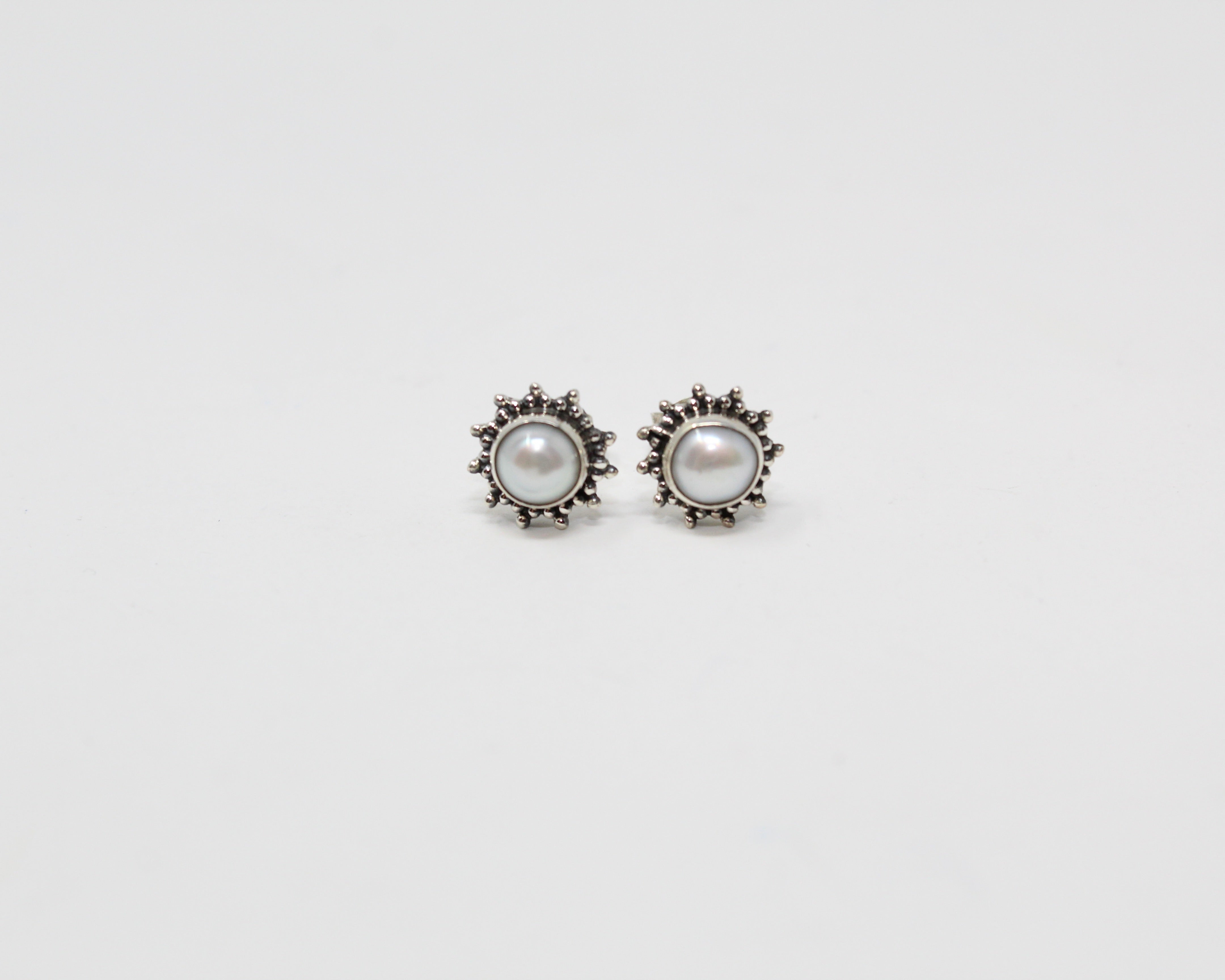 SOLAIRE, boucles d'oreilles argent sterling et pierre semi-précieuse, perle.