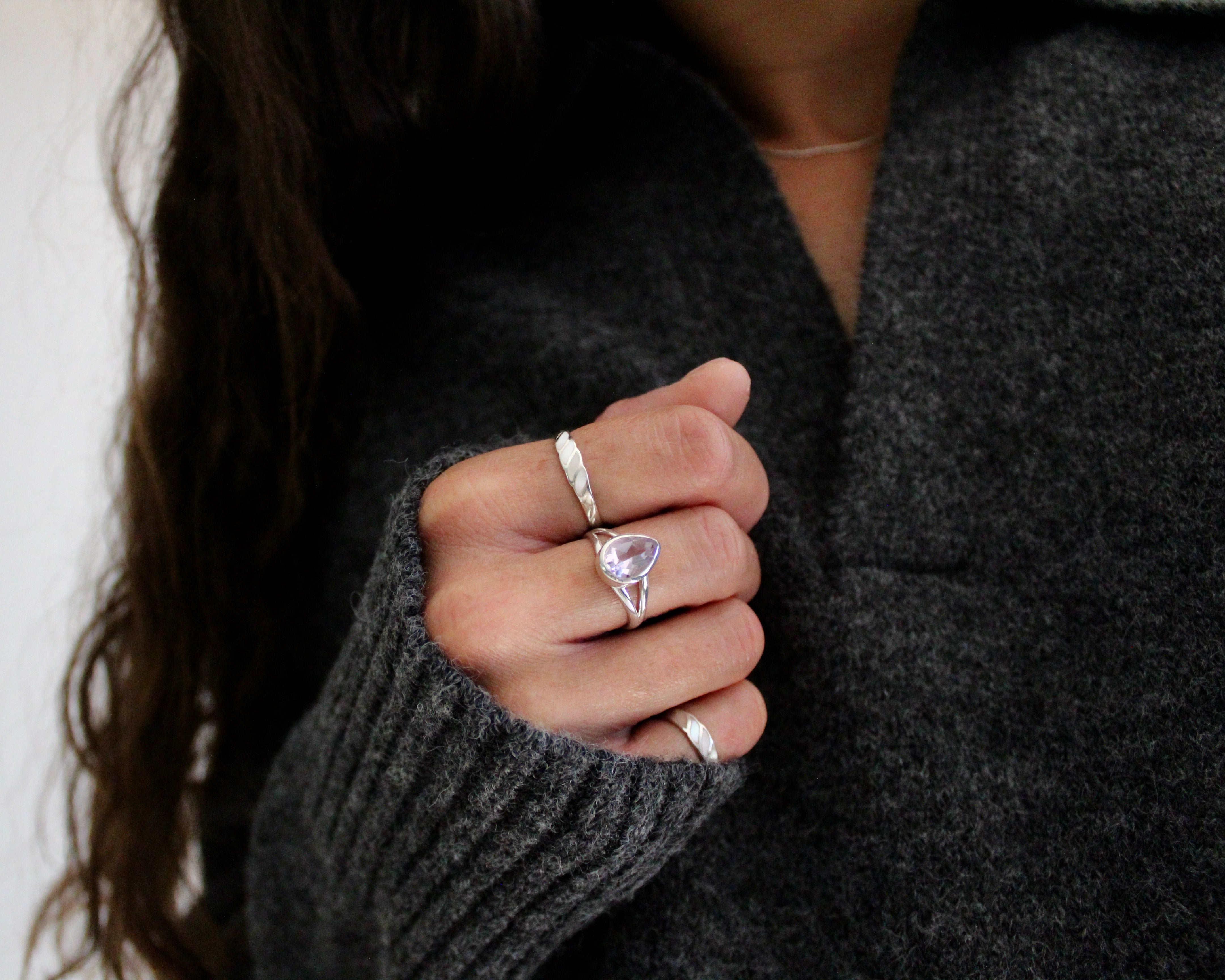 PASSION, bague argent et pierre semi-précieuse, améthyste.