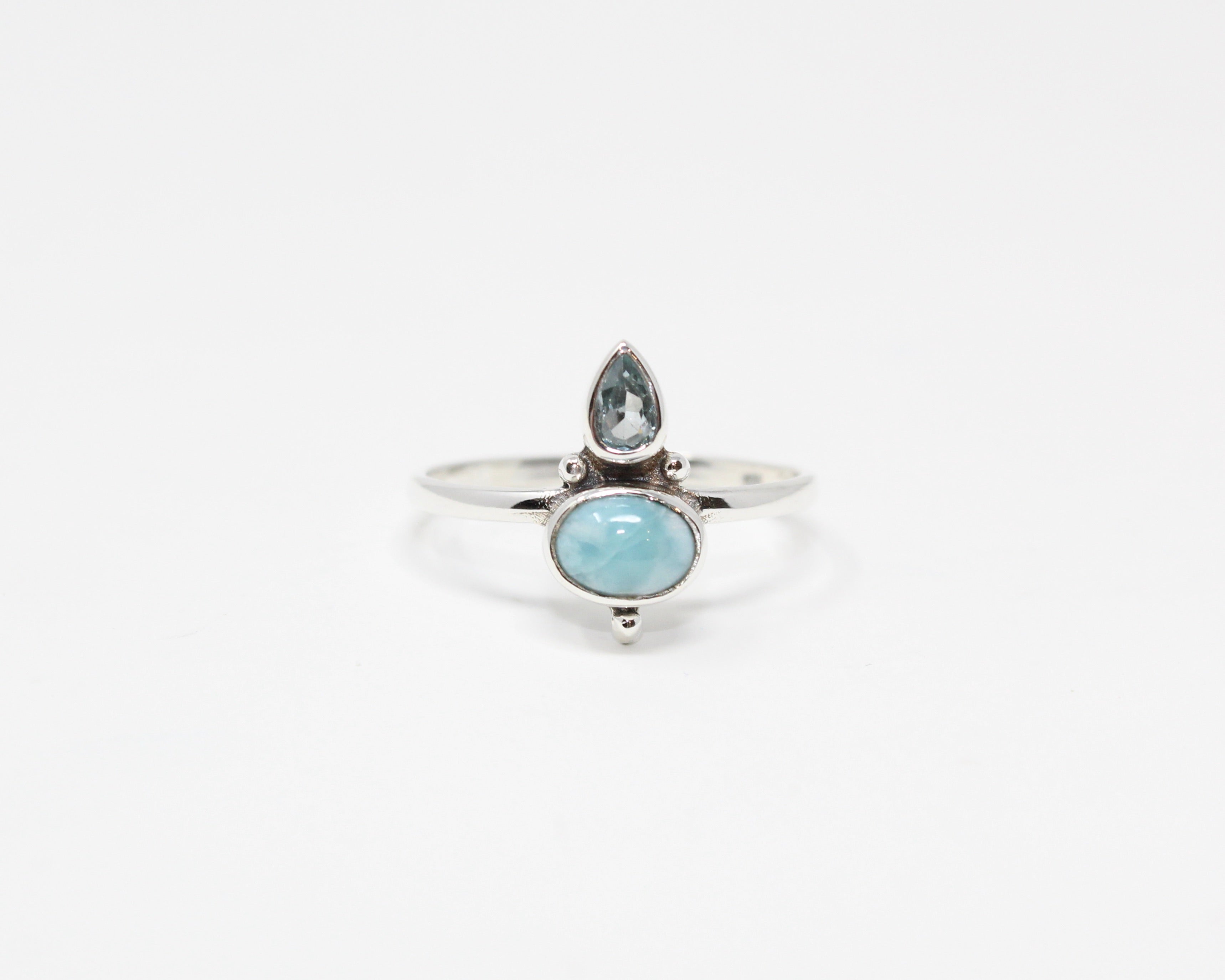 MERVEILLE, bague argent sterling et pierre semi-précieuse, larimar & aigue-marine.